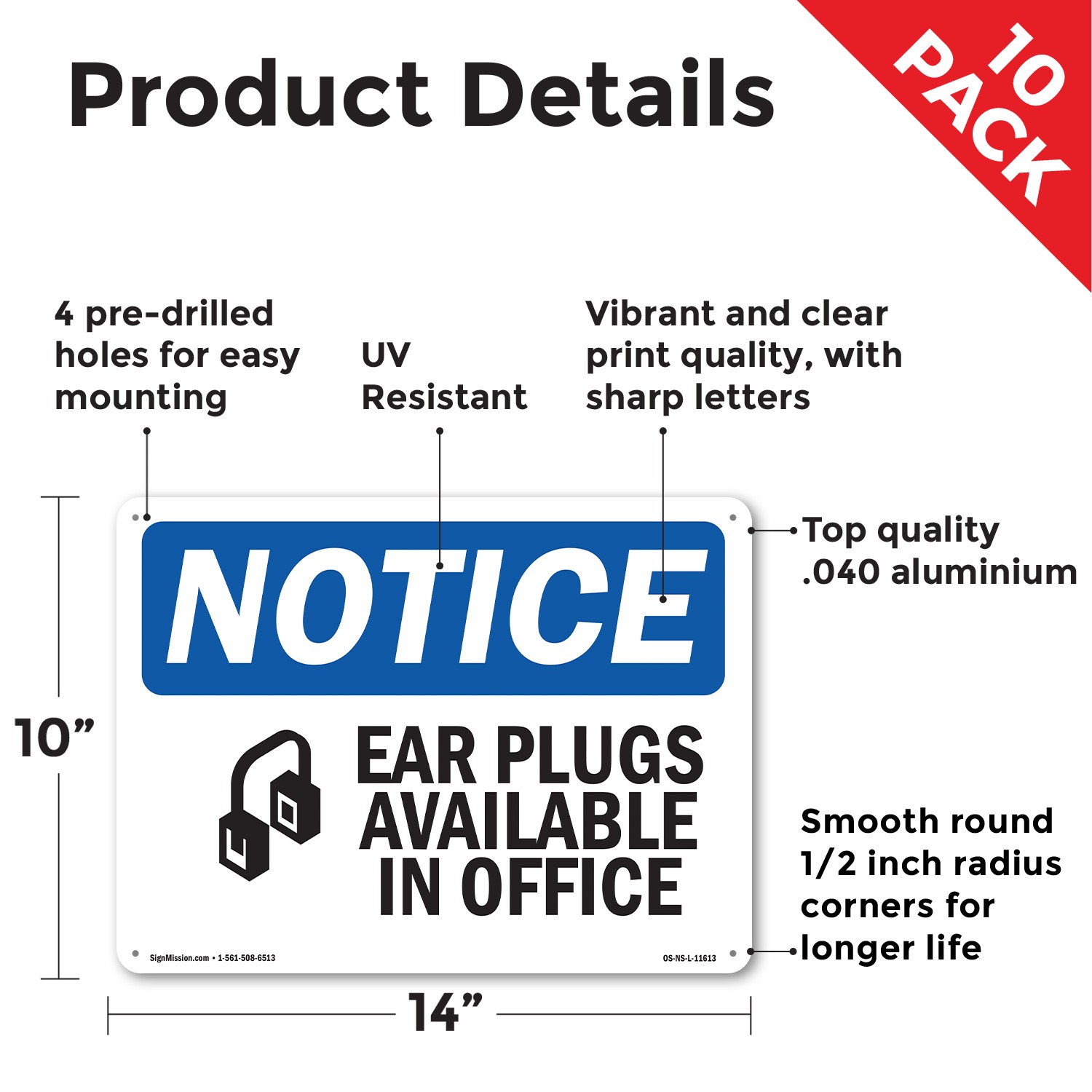 Ear Plugs Available In Office OSHA Notice Sign Metal Plastic, Decal 5 or 10 Pack