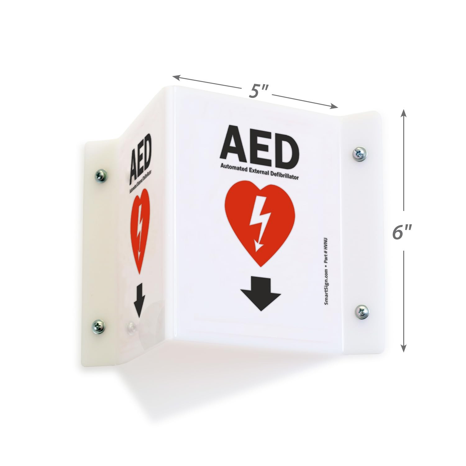 (2-Pack) AED Projecting Sign with Down Arrow – 5″ x 6″, -Sided Wall Mount Pol…