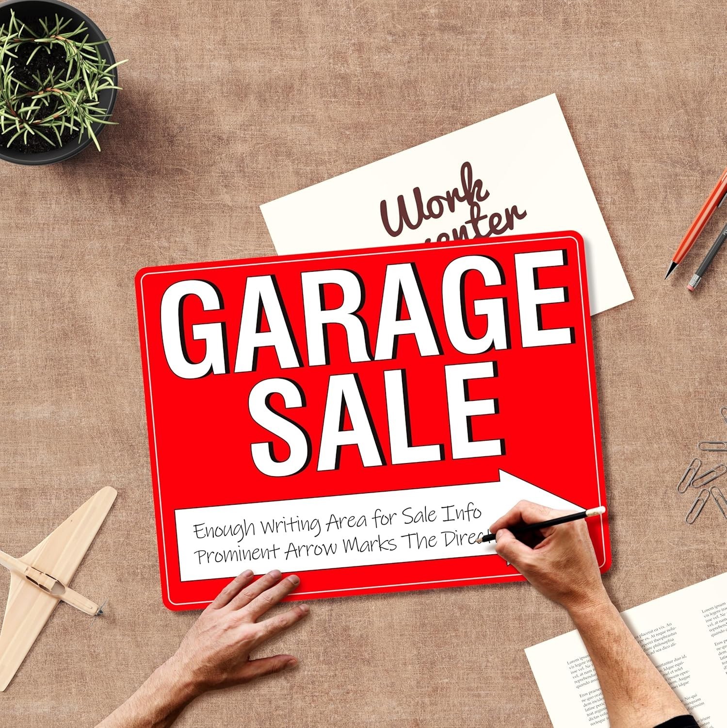 3 Pack Garage Sale Signs Double Sided w/ Stakes & Labels, Neon Plastic