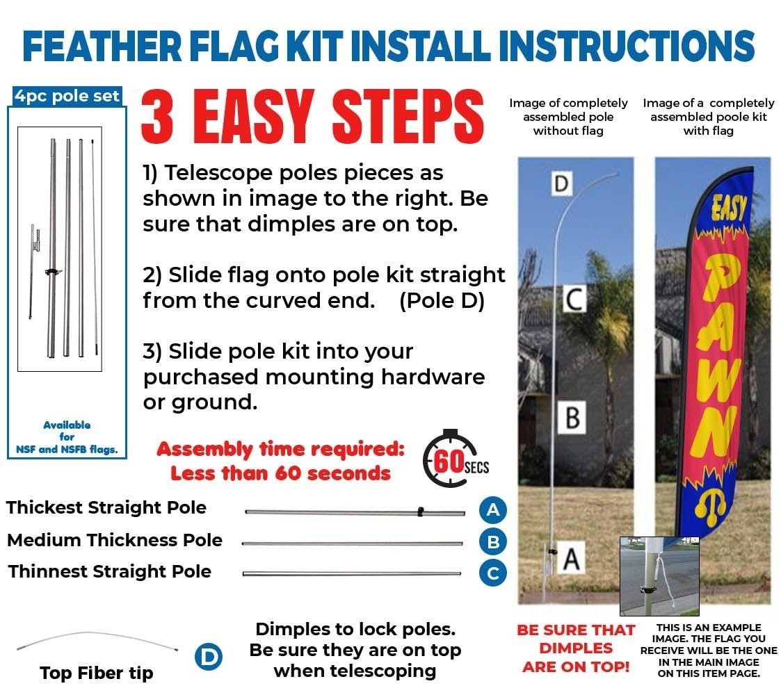 EASY PAWN Swooper Feather Flag with 15′ FT Pole Kit & Ground Spike – Outdoor…