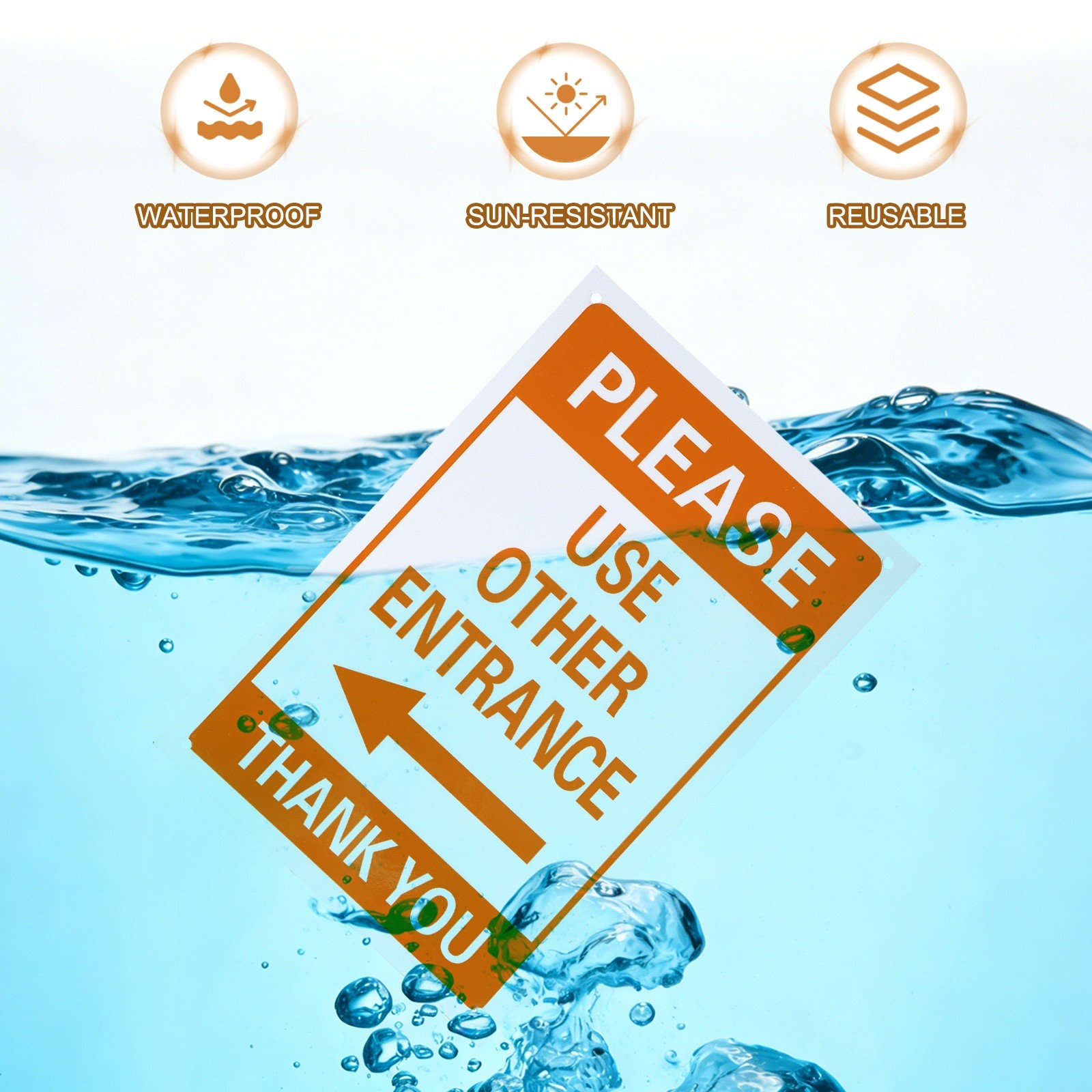 2Pcs Please Use Other Entrance Thank You Sign, Orange Yellow on Dark White(Left)