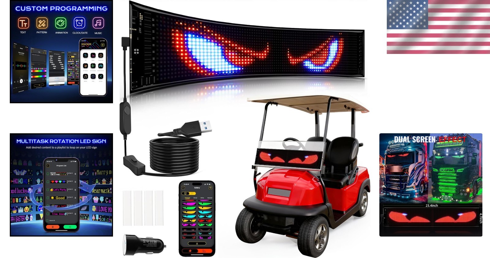 Custom Programmable LED Devil Eyes Light Sign for Cars – 23.4” x 4.7”