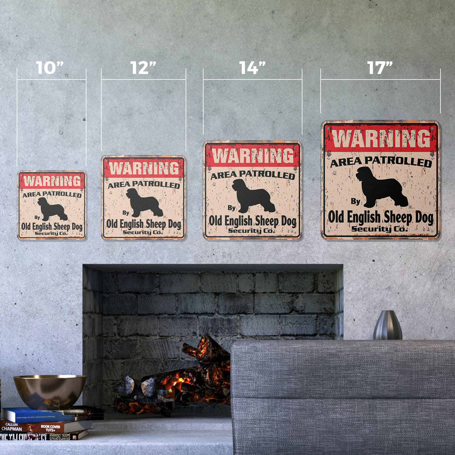 OLD ENGLISH SHEEPDOG Vintage Security Plastic Sign Pet dog guard warning owner l