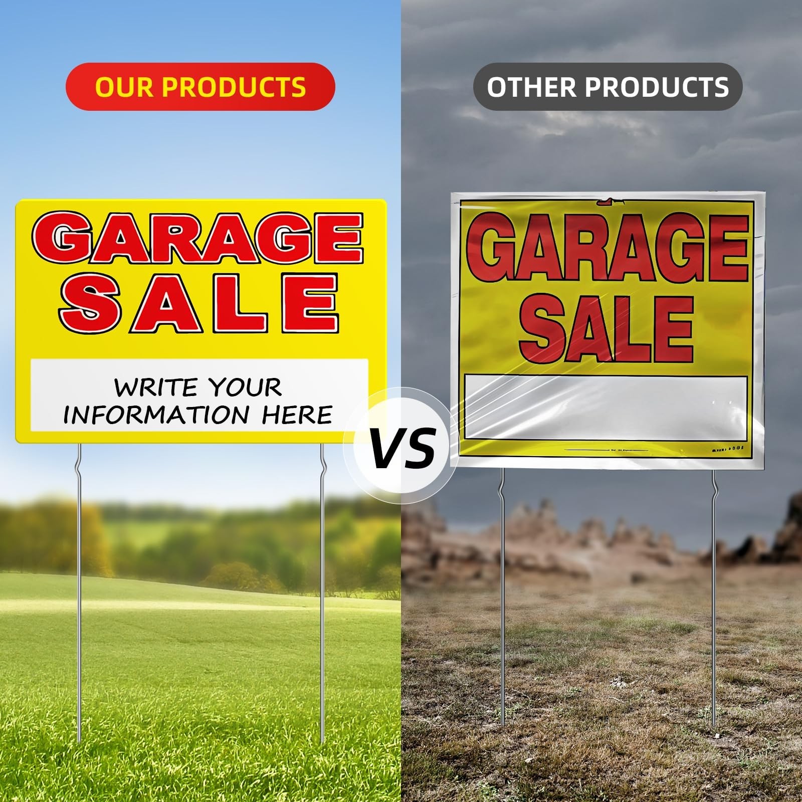 Garage Sale Sign, Large Size 24″ x 16″ Garage Sale Signs with Stakes, 3PCS Do…
