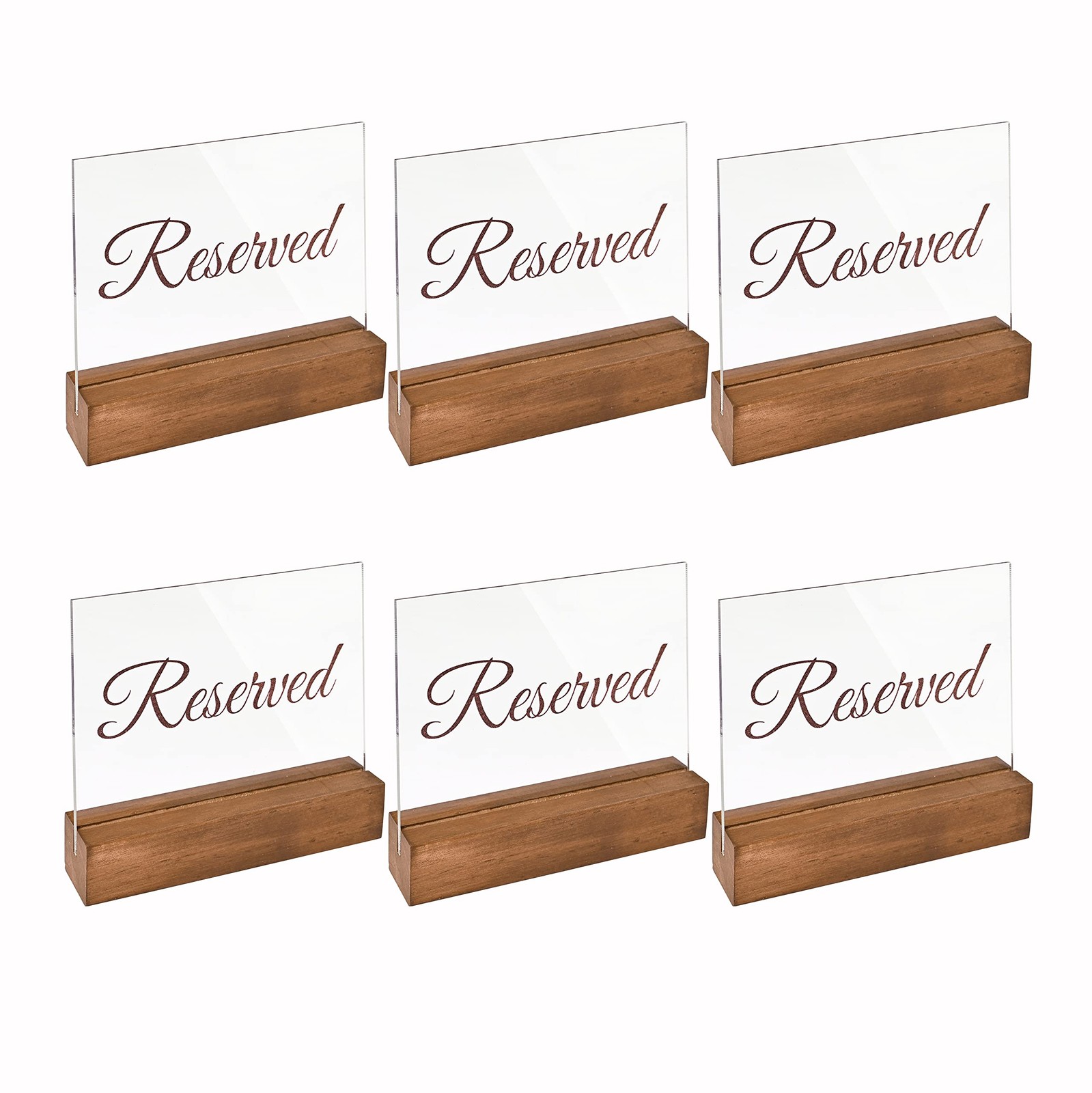 Sparkle Race Wedding Signs Reserved Signs for Tables, 6-Pack Acrylic Table Signs