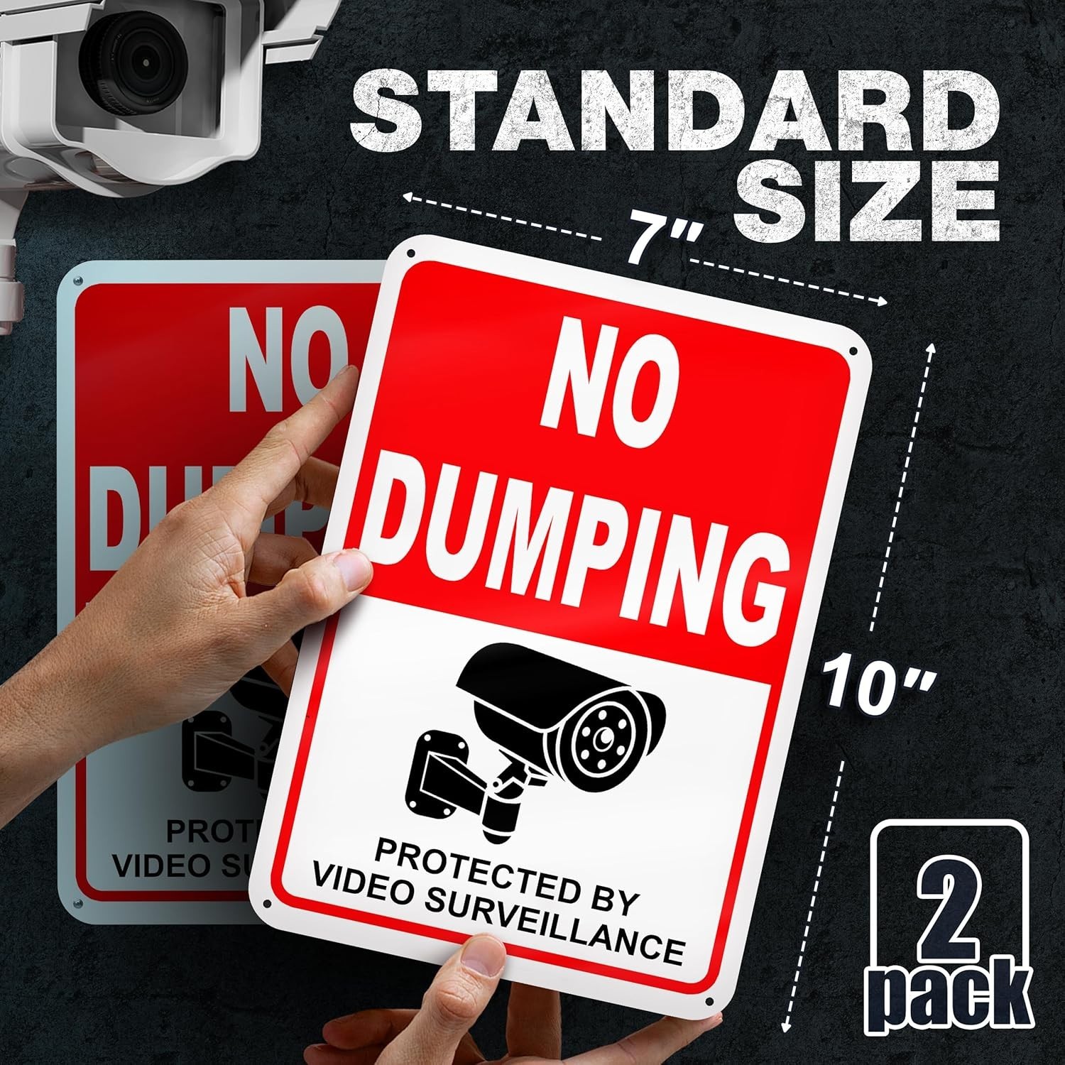 2 PC No Dumping Signs, Reflective 7 x 10 Aluminum No Littering Signs with Video