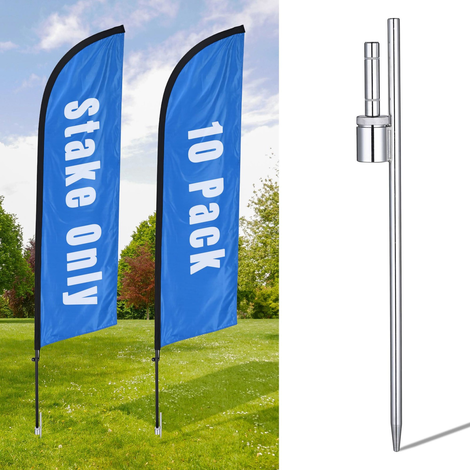 InstaHibit 10 Pack Feather Flag Ground Spike 20 Inch Ground Stake Flag Base