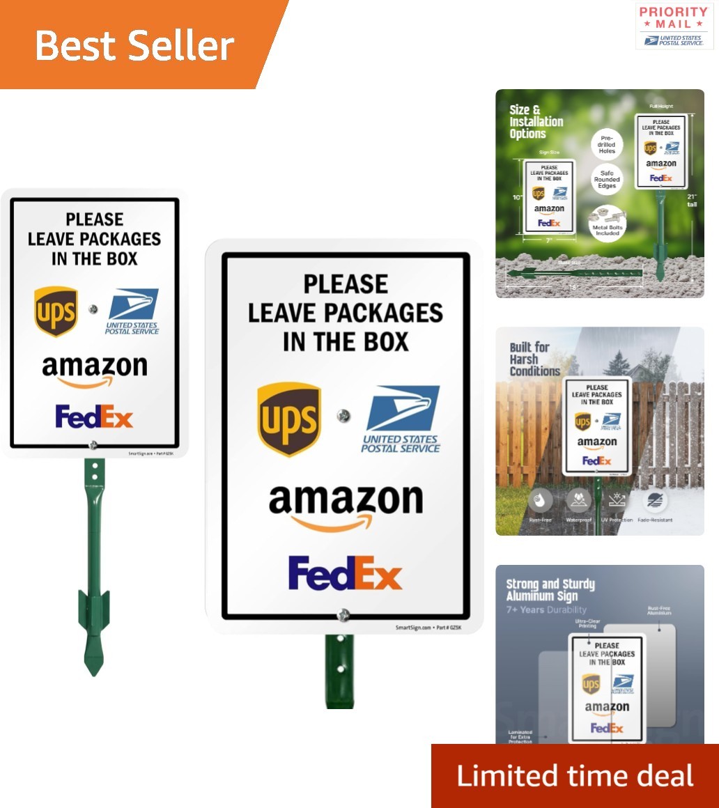 Durable Aluminum Package Delivery Instructions Yard Sign with 45 cm Ground Stake