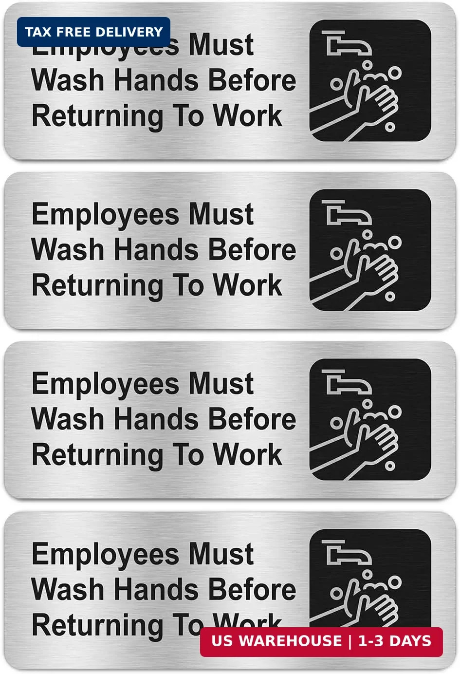 Faittoo Employees Must Wash Hands Before Returning to Work Sign, (4 Pack) Rust F