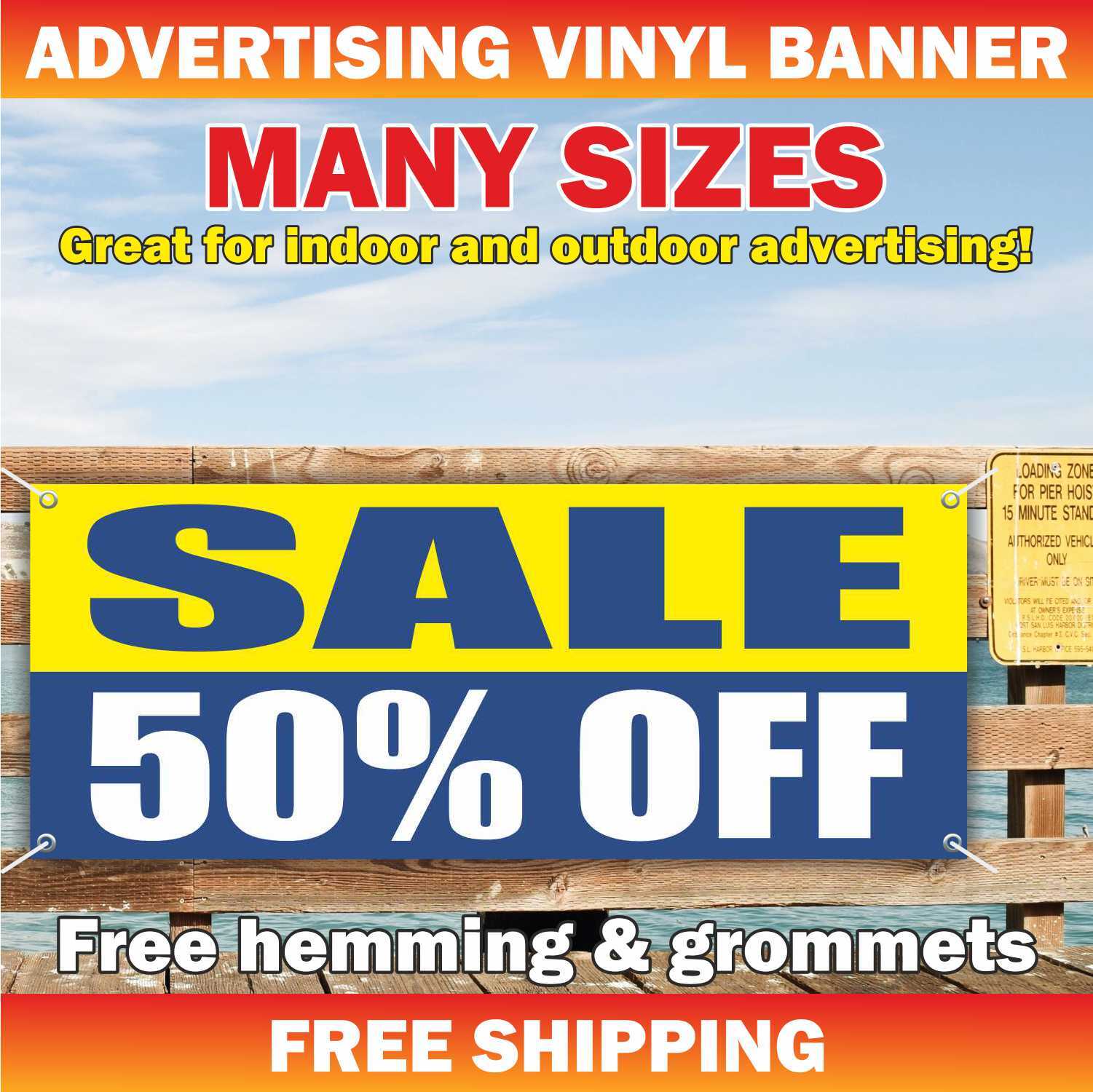 SALE 50% OFF Advertising Banner Vinyl Mesh Sign clearance holidays discount shop