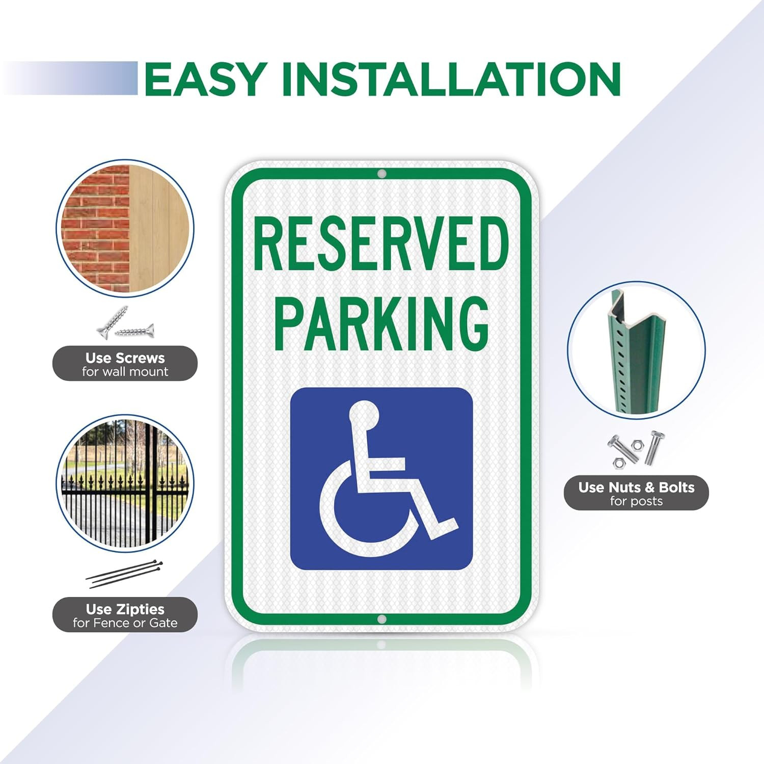12 Pack Handicap Parking Signs – Durable 12″x18″ Aluminum, UV & Weather Resistan