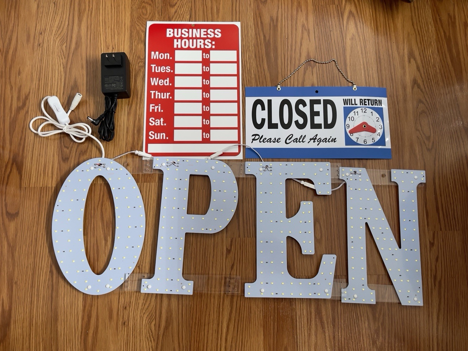 LemonNova LED “OPEN” Hanging Illuminated Sign, White Acrylic, Includes Hardware