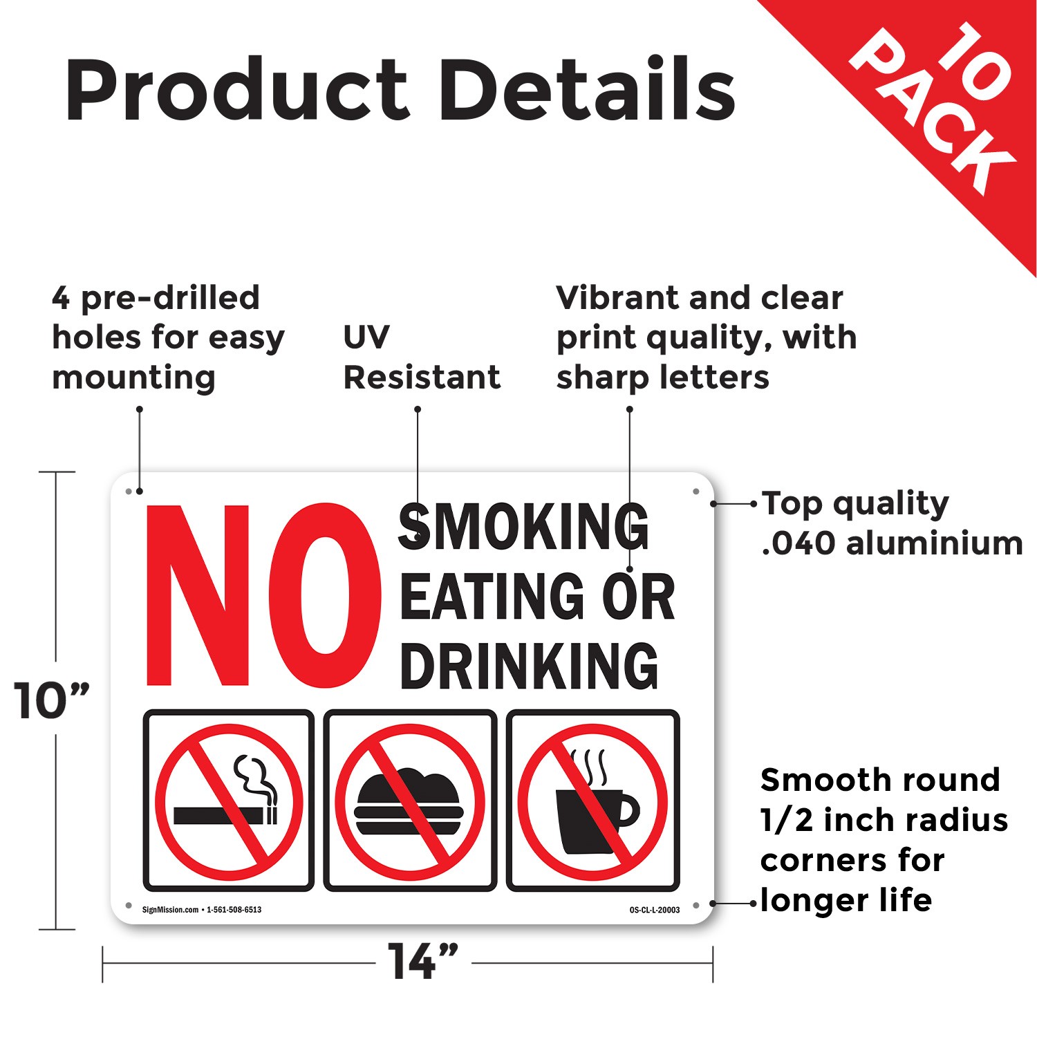 No Smoking Eating or Drinking with Graphic OSHA Sign Or Decal – 5 or 10 Pack