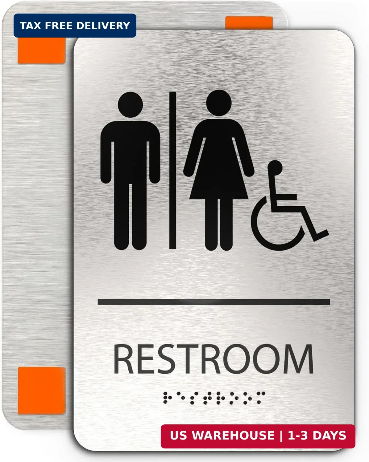 ADASigns Unisex Restroom Sign with Wheelchair Signage – 6″ x 9″ Durable Brushed