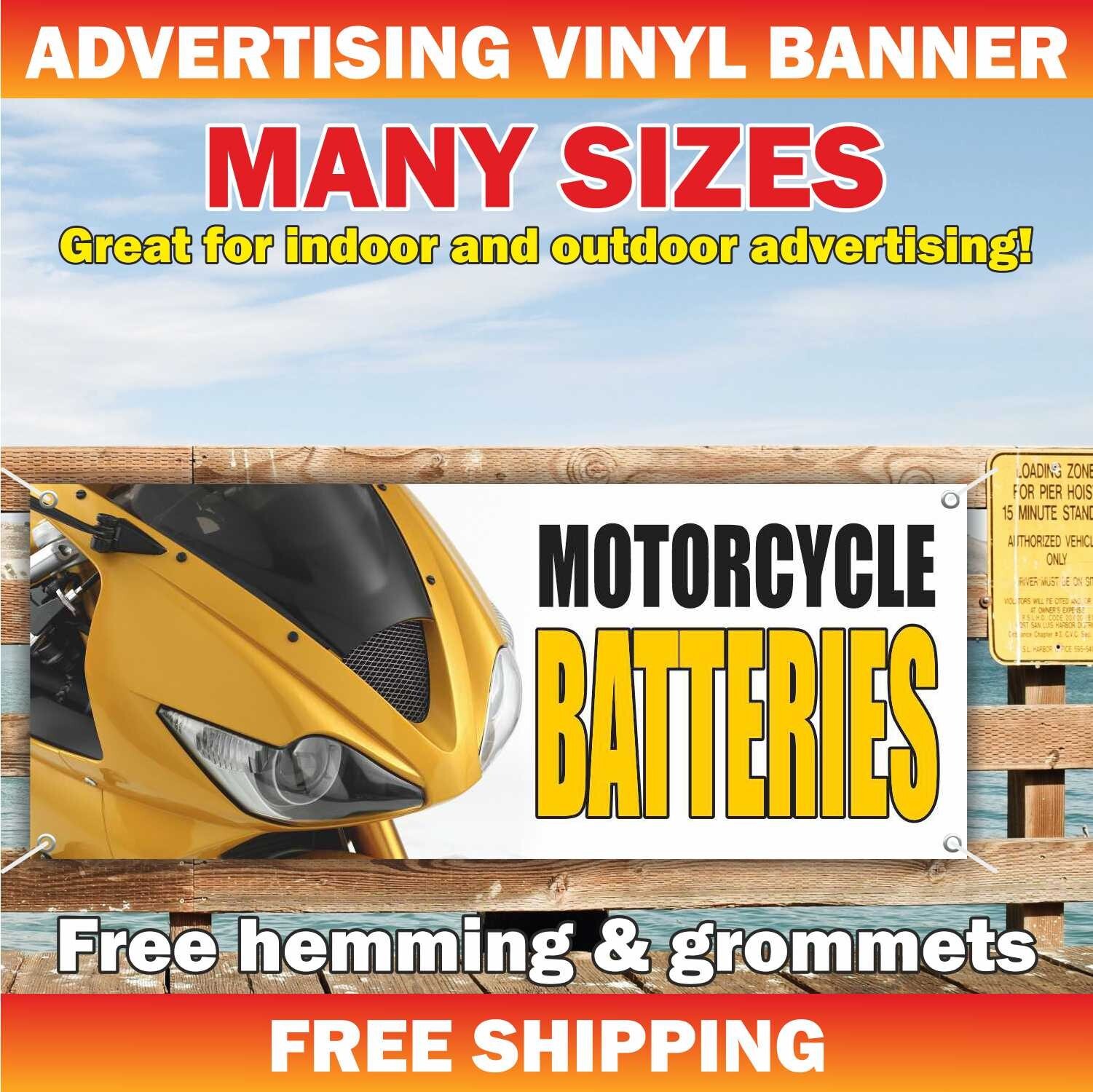 MOTORCYCLE BATTERIES Advertising Banner Vinyl Sign Service Repair Rent Auto