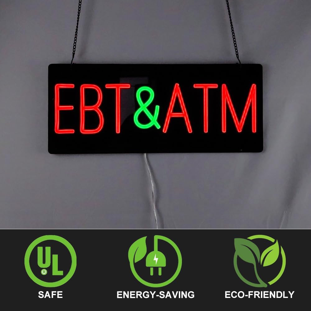 EBT & ATM LED Open Neon Sign for Convenience Stores – 19″ x 7.9