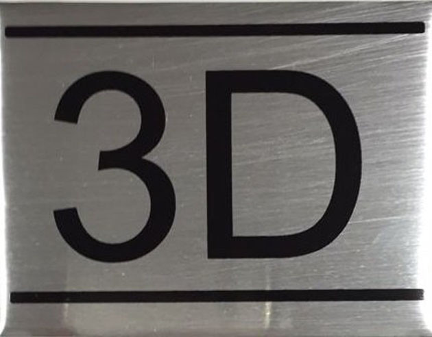 APARTMENT NUMBER SIGN -3D -BRUSHED ALUMINUM (2.25X3, Aluminium)-REF24-1027