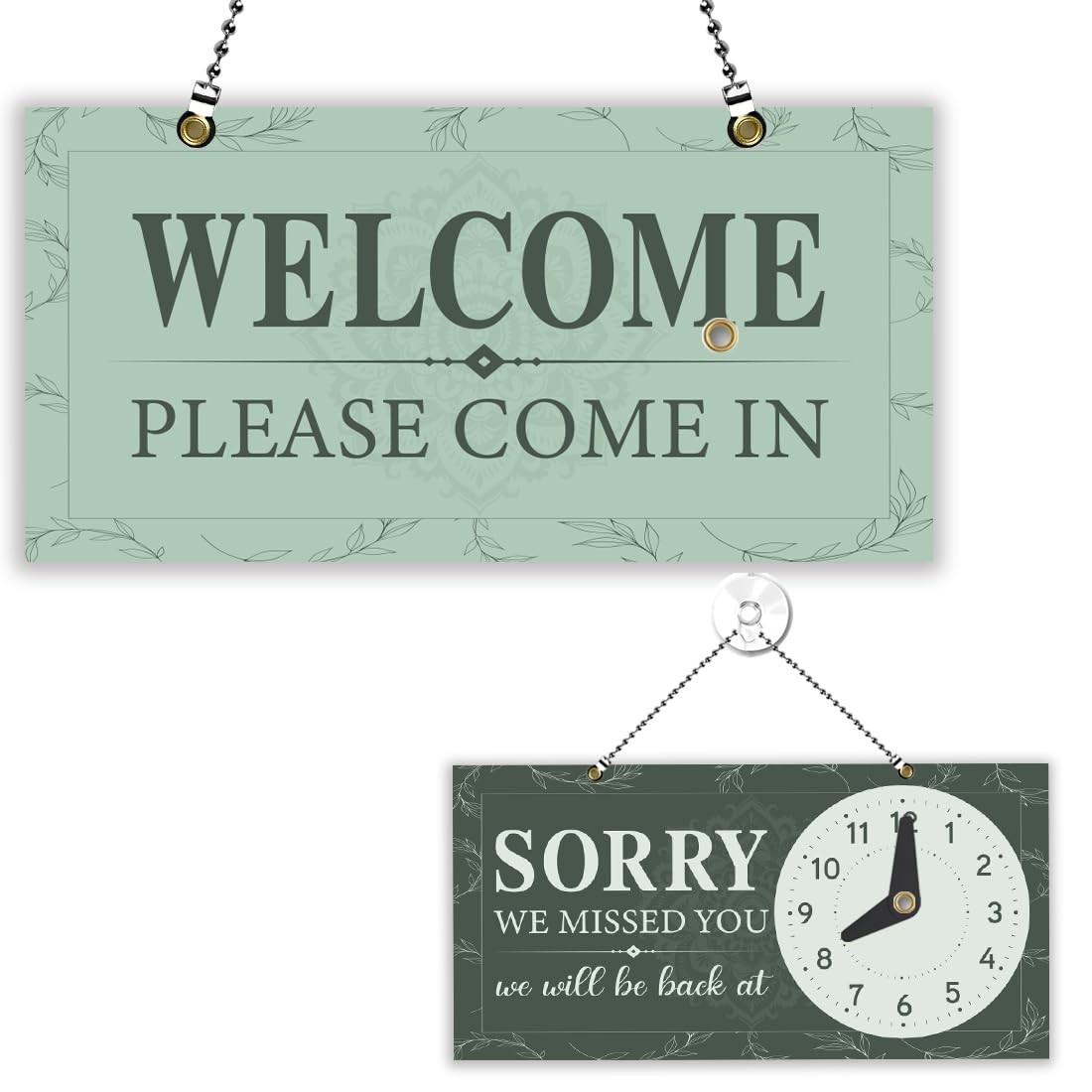 PLIGREAT Open Closed Sign Double Sided Welcome Sign with Clock Sorry We Misse…