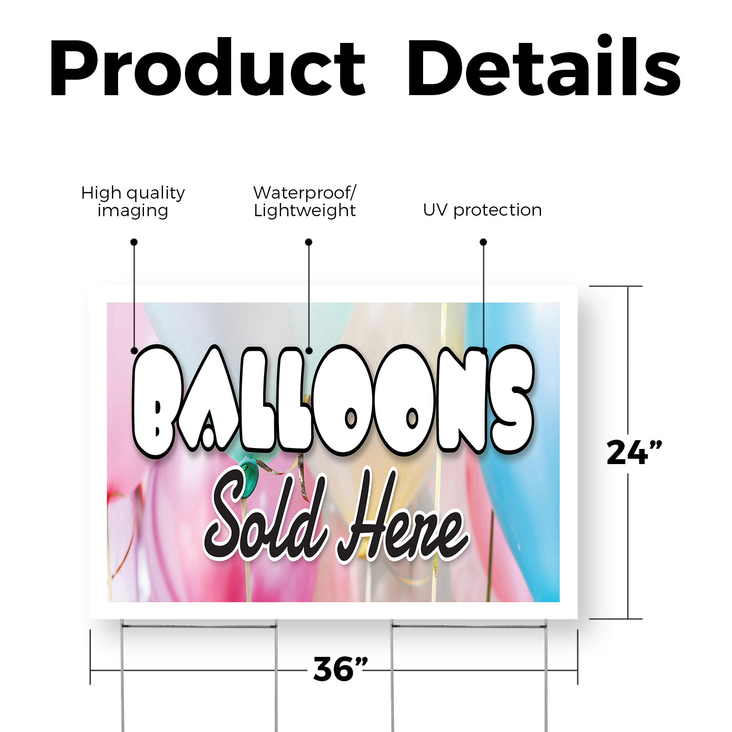 Balloons Sold Here Yard Sign Party Supplies, Event Decorations, Durable Display