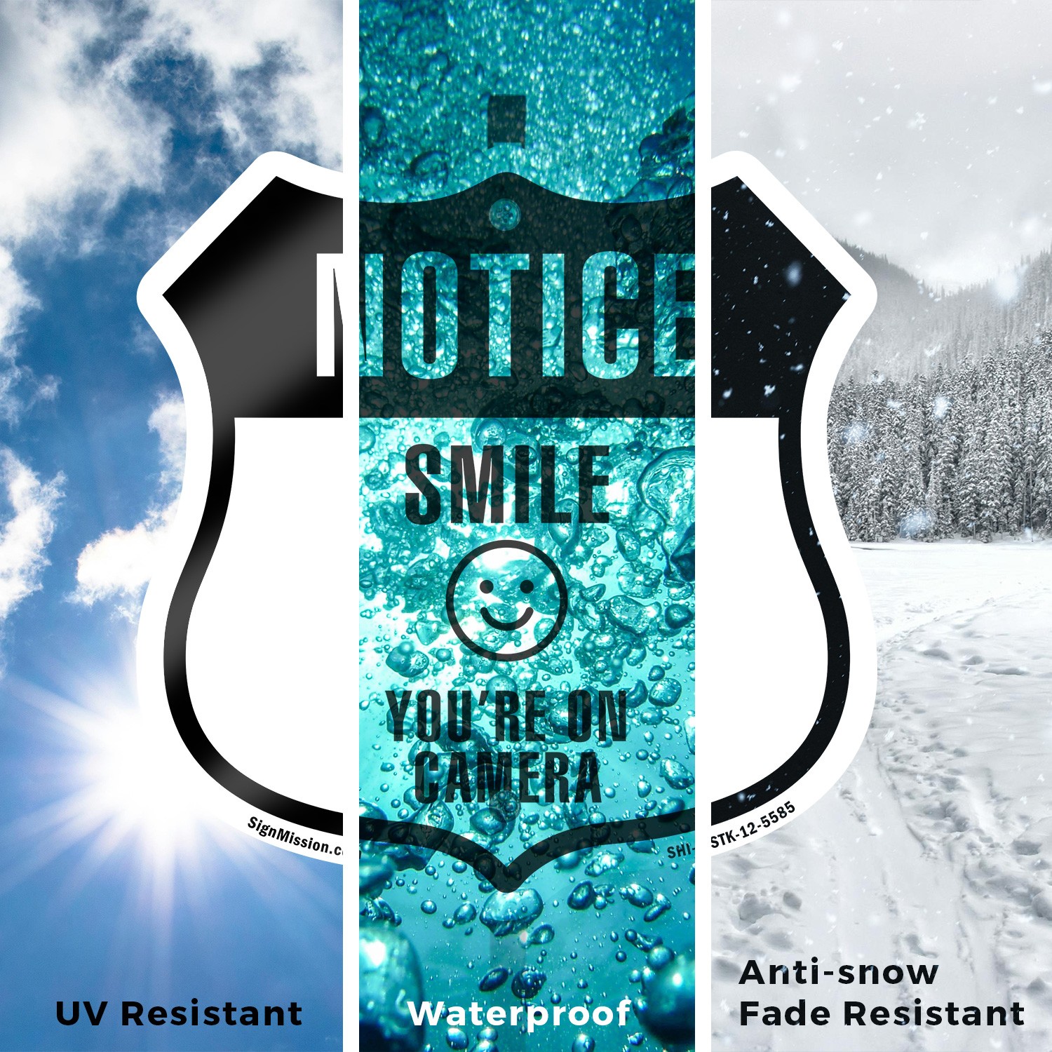 Notice Smile You’re on Camera Shield Shaped Sign With Stake Weather Resistant