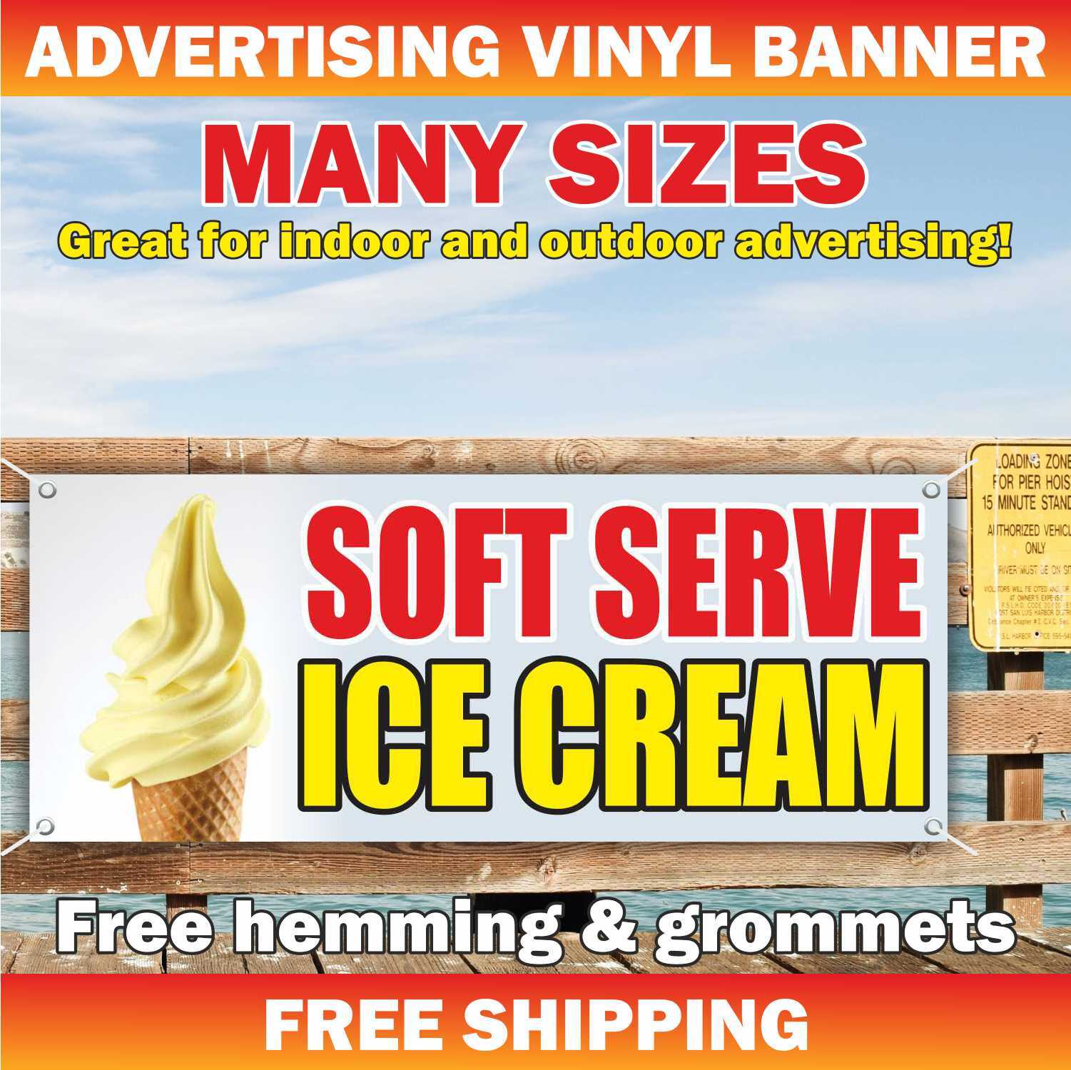 SOFT SERVE ICE CREAM Advertising Banner Vinyl Mesh Sign Flag Flavors Shaved ice