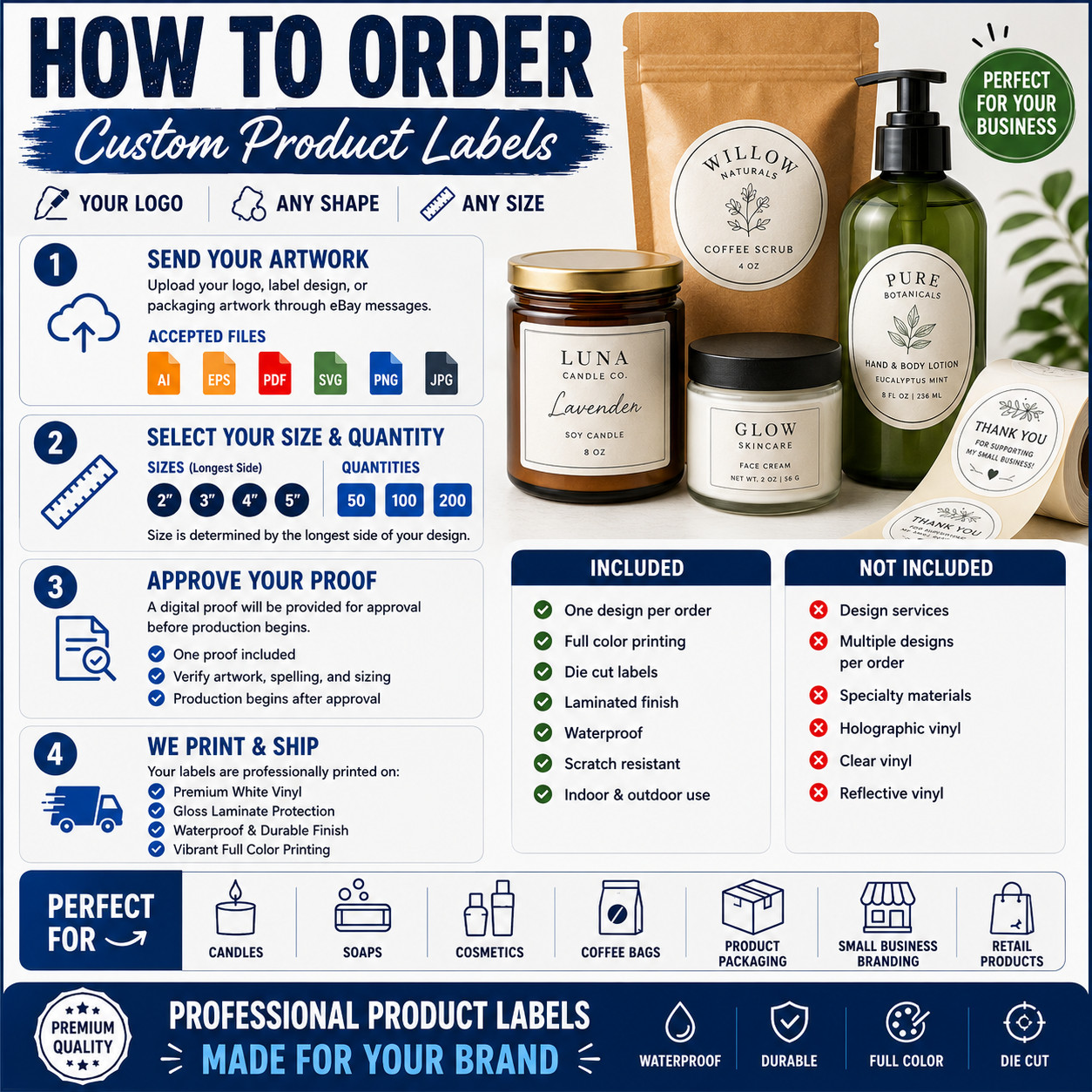 Custom Matte Product Labels | Not Laminated | Full Color Business Branding Label