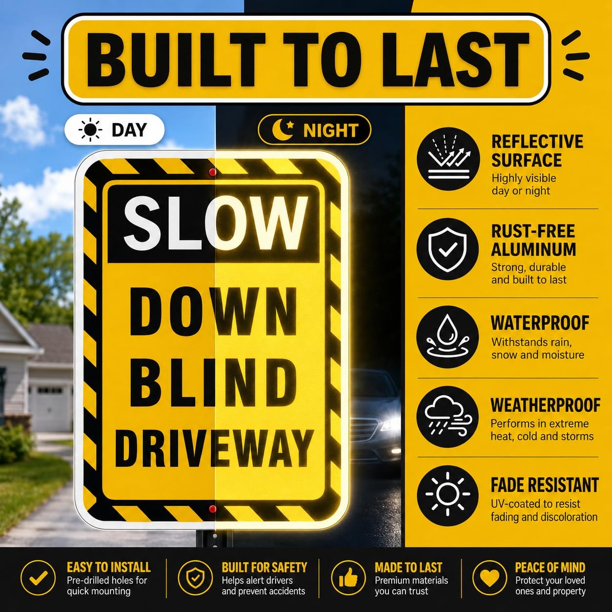 2 Pack Slow Sign 18×12 inch (Slow Blind Driveway)