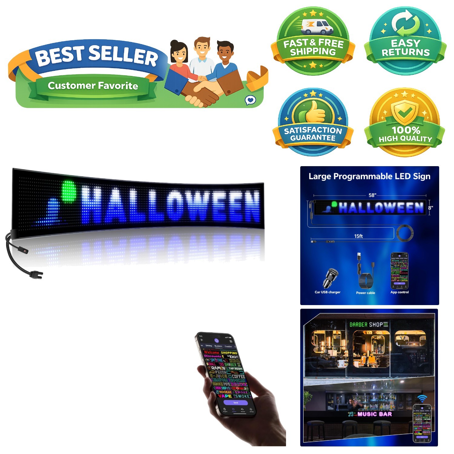 Portable 58″x8″ Bluetooth LED Sign – Perfect for Promotions and Festivals