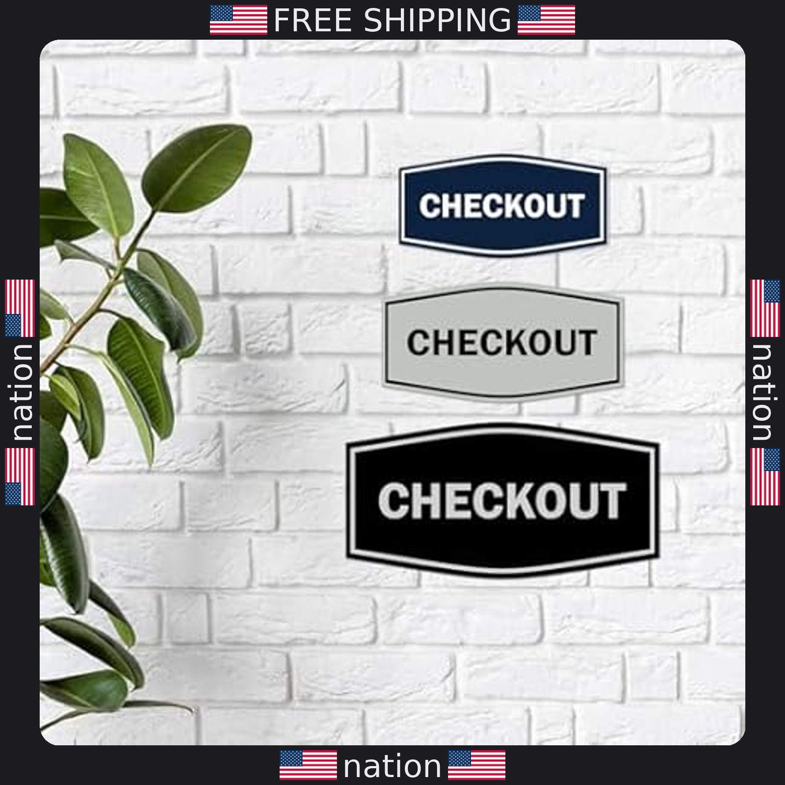 Vibrant Checkout Sign by ByLITA | Durable Medium Plastic | Black Foam Tape