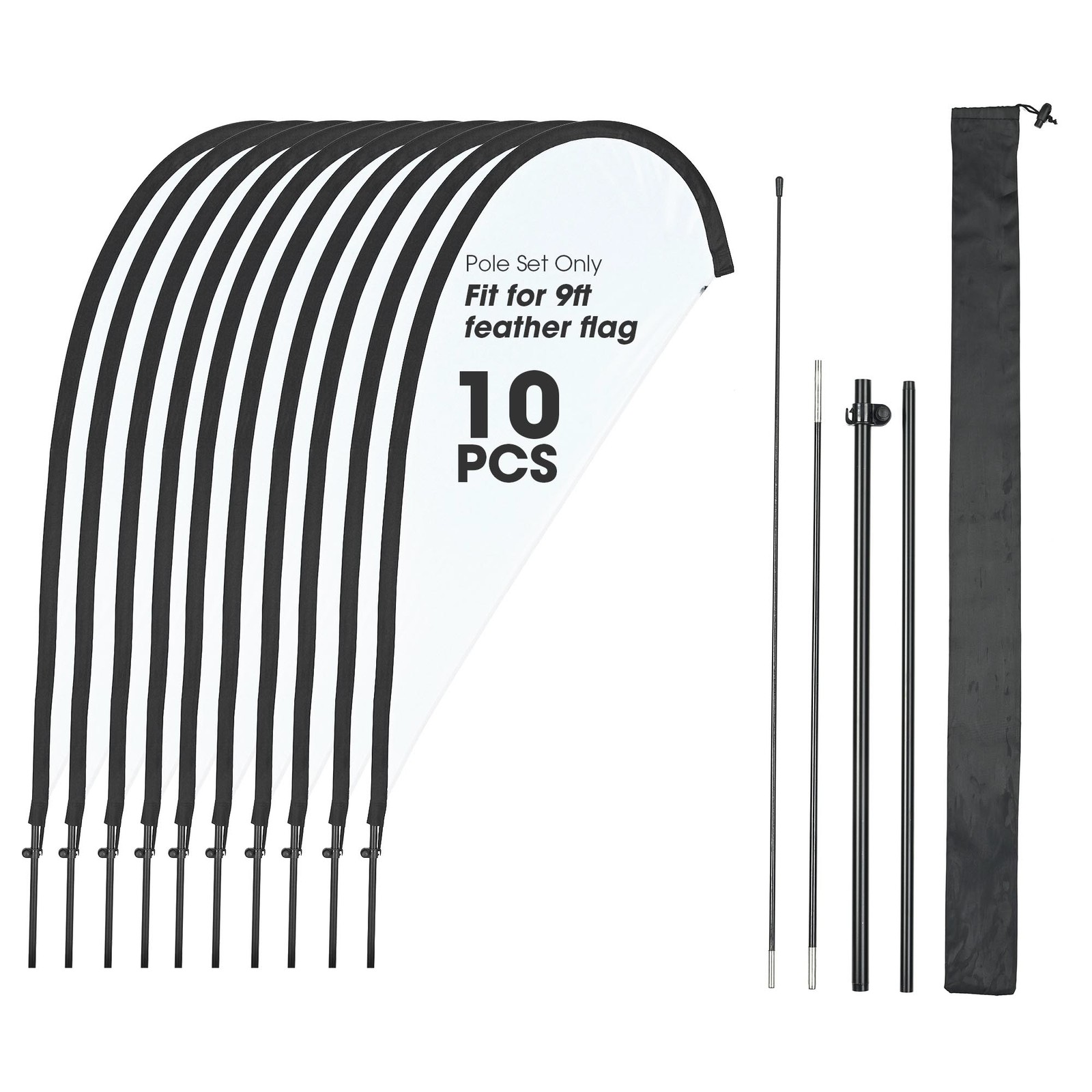 InstaHibit 10 Pack 9ft Teardrop Feather Flag Pole Kit w/ Cross Base & Water Bag
