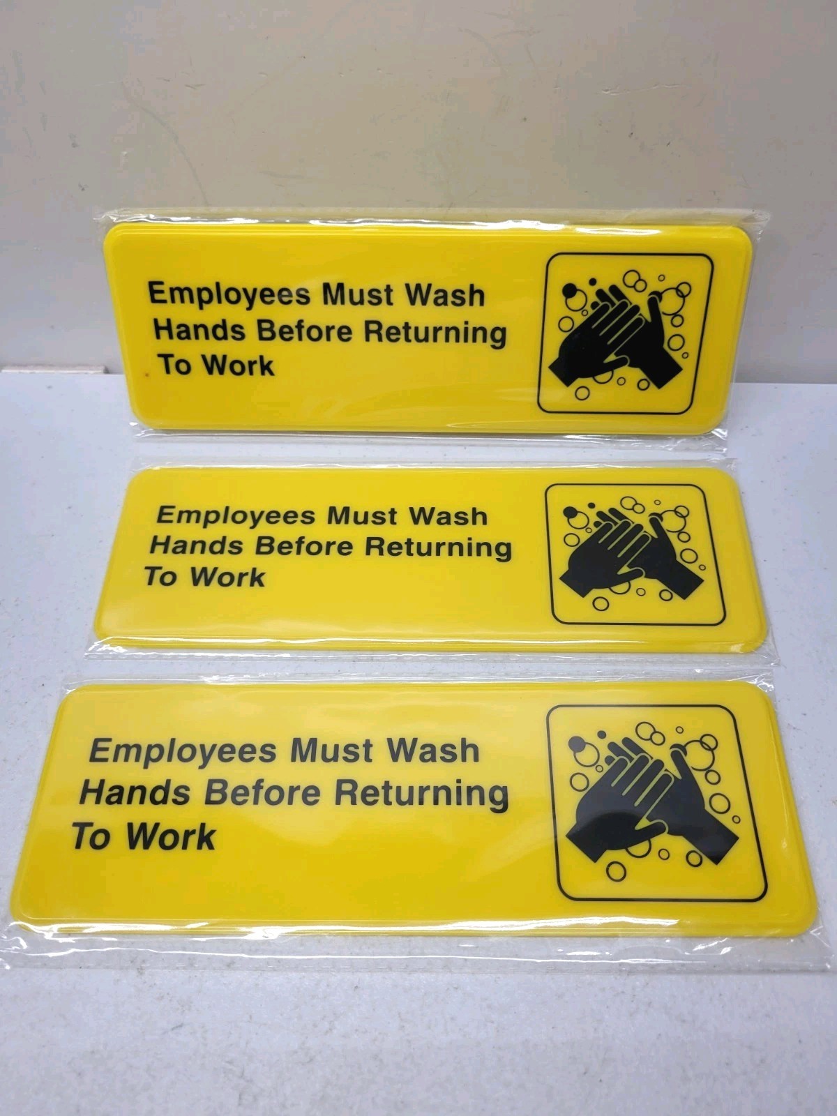 3 Pack 9×3 Inch Employees Must Wash Hands Before Returning to Work Yellow Signs
