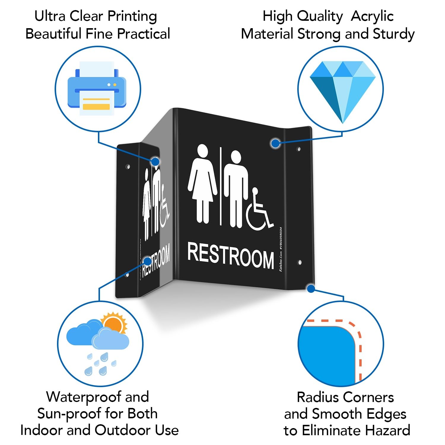 Restroom Sign, Bathroom Signs, (4 Pack) 6 x 8 Inches Acrylic Sign, for Office…