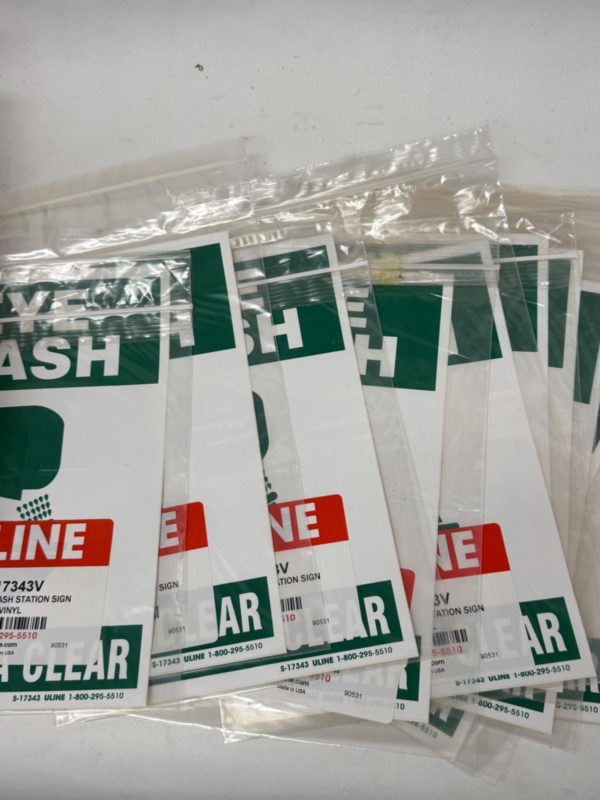 New Lot of 10 Uline EYE WASH STATION Adhesive Vinyl Sign Decal S-17343V 7×10