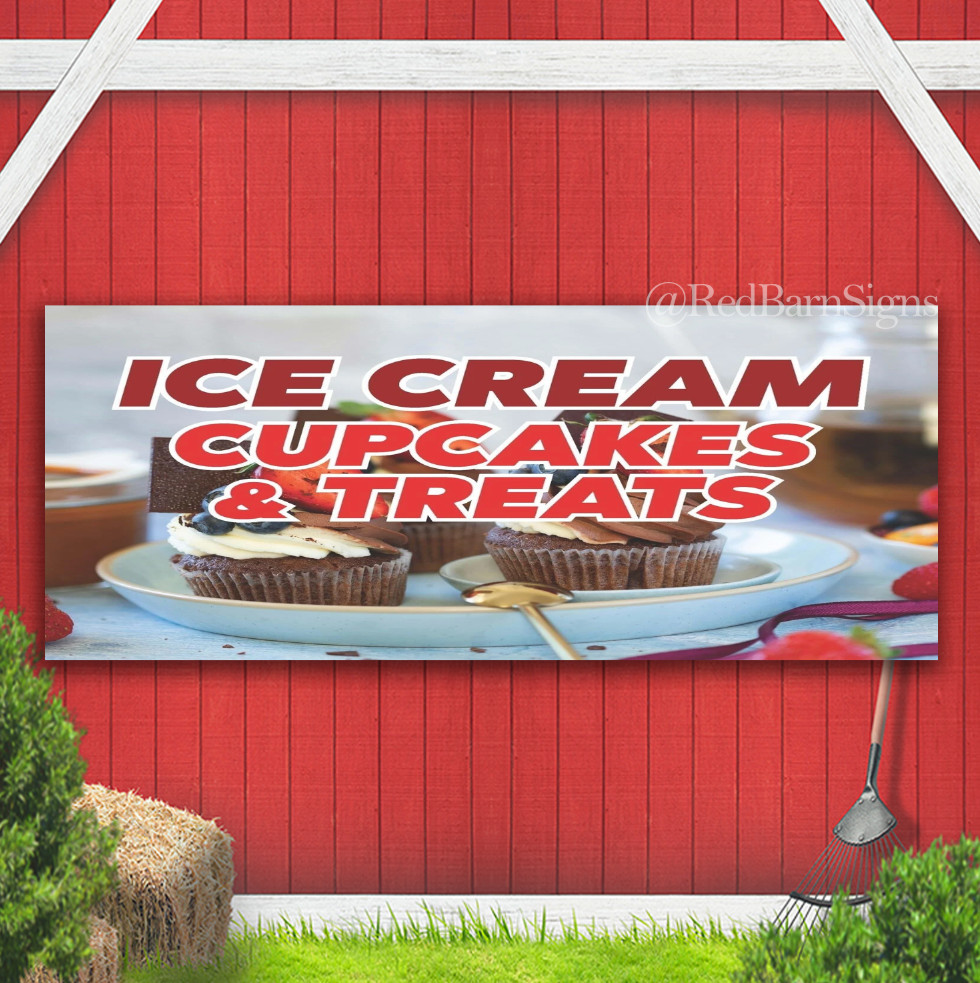 Ice Cream Cupcakes & Treats Outdoor Banner Sign with grommets
