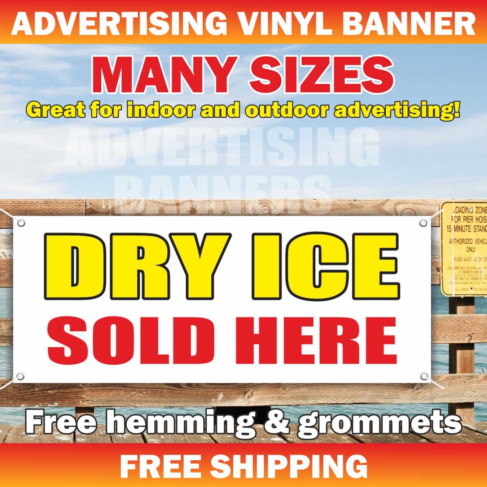 DRY ICE SOLD HERE Advertising Banner Vinyl Sign Bagged Retail Shop Restaurant