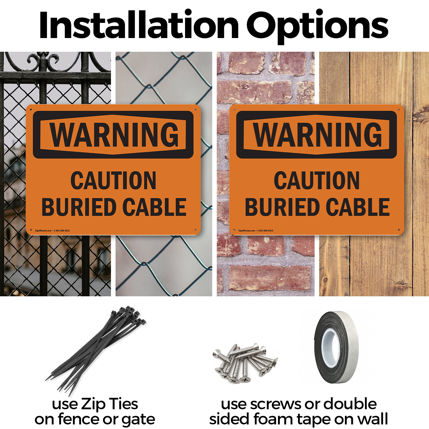 (2 Pack) Caution Buried Cable OSHA Warning Sign Decal Metal Plastic