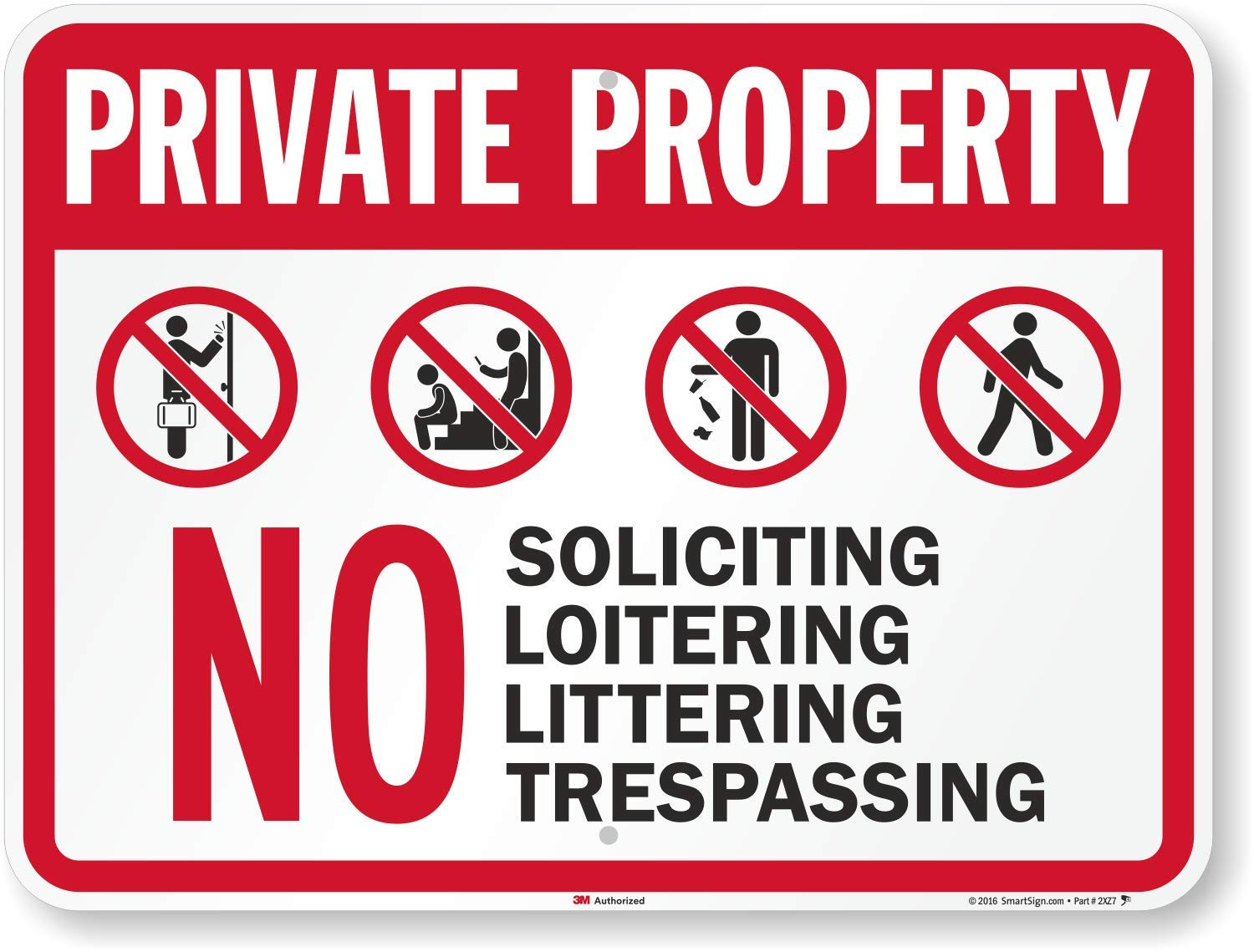 No Soliciting or Loitering – Private Property Sign for Home or Business