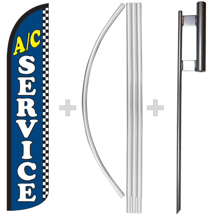 A/C Service 15′ Tall Windless Swooper Feather Banner Flag & Pole Kit