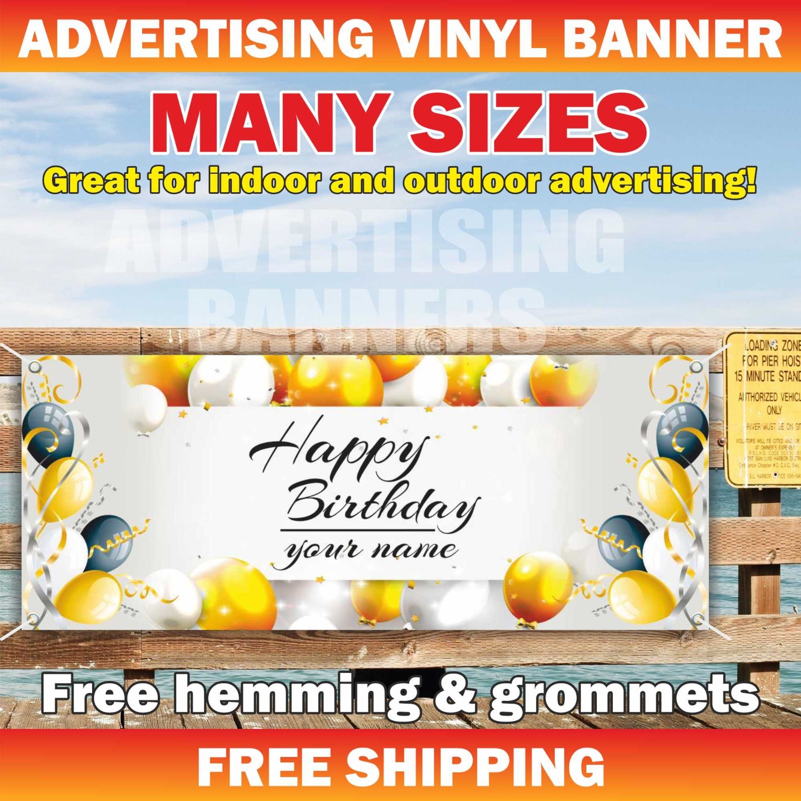 HAPPY BIRTHDAY YOUR NAME Advertising Banner Vinyl Sign Holiday decoration event