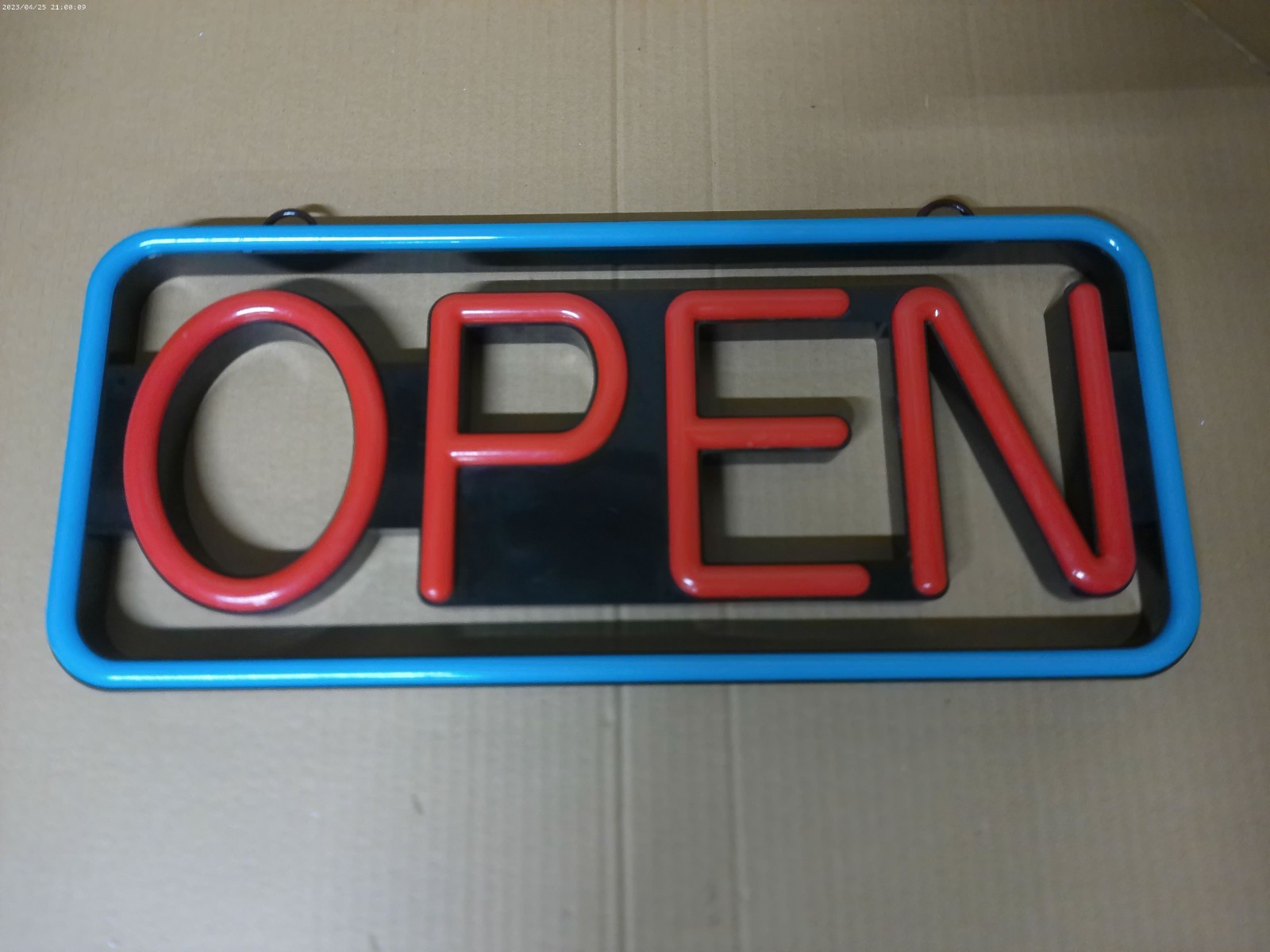 ThAyLa LED Neon OPEN Sign 21×9.8″ Business Light Blue Red Wall Display