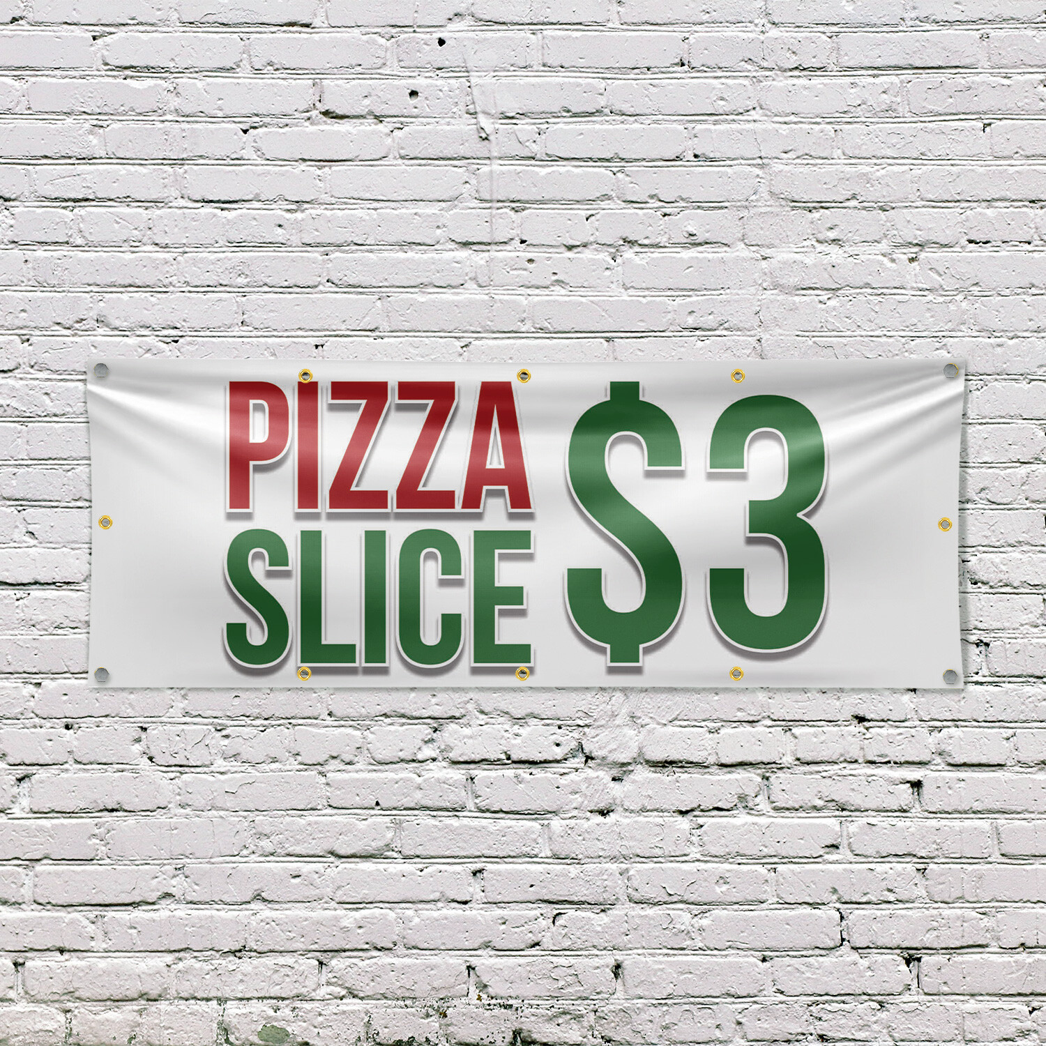 Pizza Slice $3 Vinyl Banner Sign with Metal Grommets Heavy-Duty Single-Sided