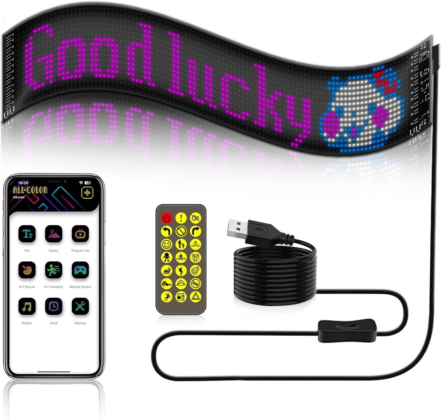 Custom Programmable LED Windshield Display for Cars, SUVs & Trucks – 12×59.5cm