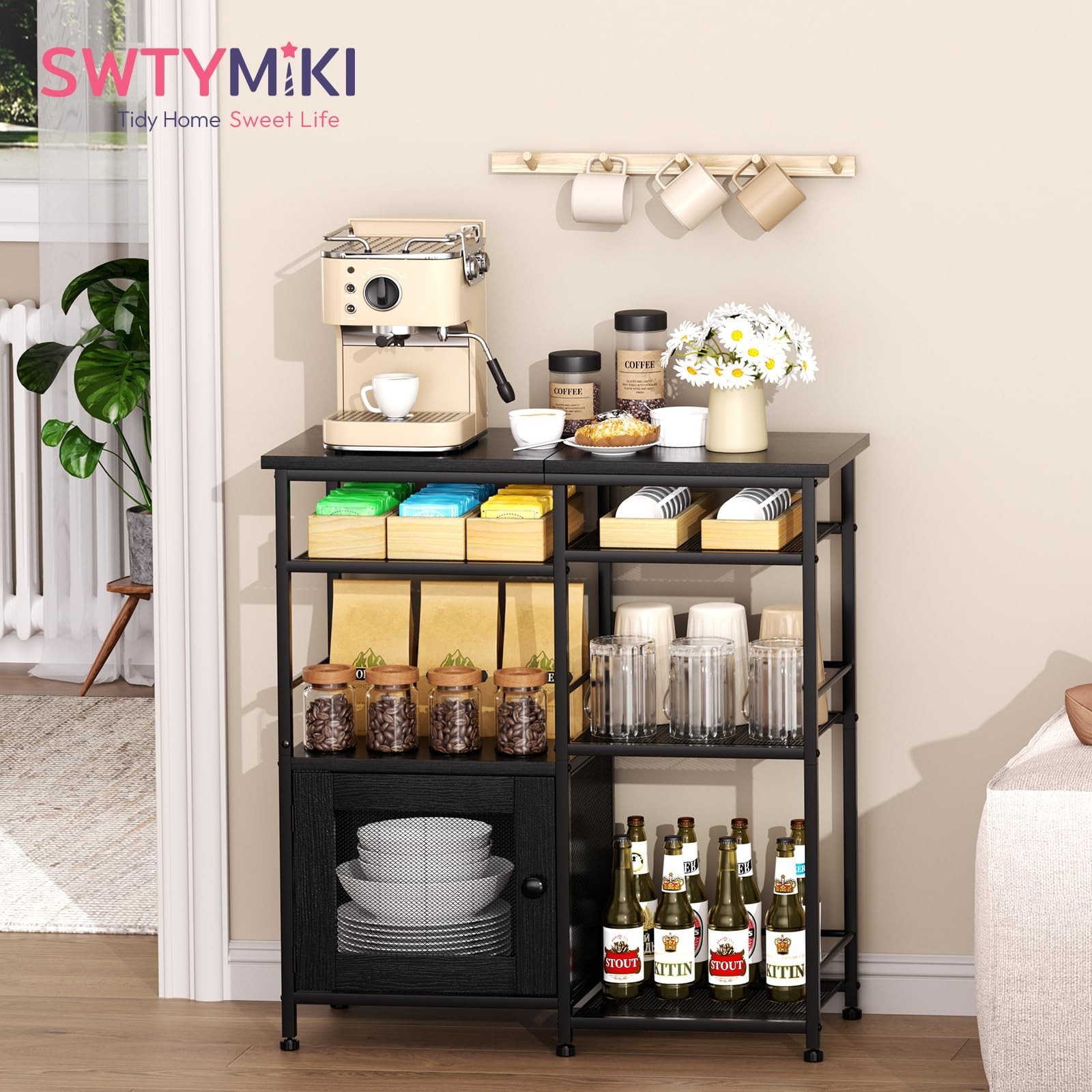 SWTYMIKI Coffee Bar Cabinet Station – Farmhouse Small Coffee Stand Station wi…