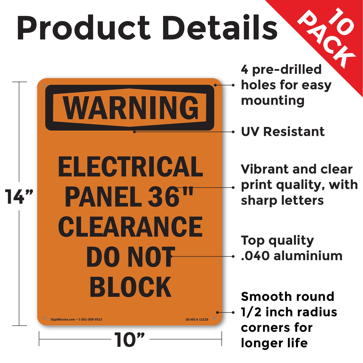 Electrical Panel 36 Clearance OSHA WARNING Sign Metal,, Decal 5 or 10 Pack