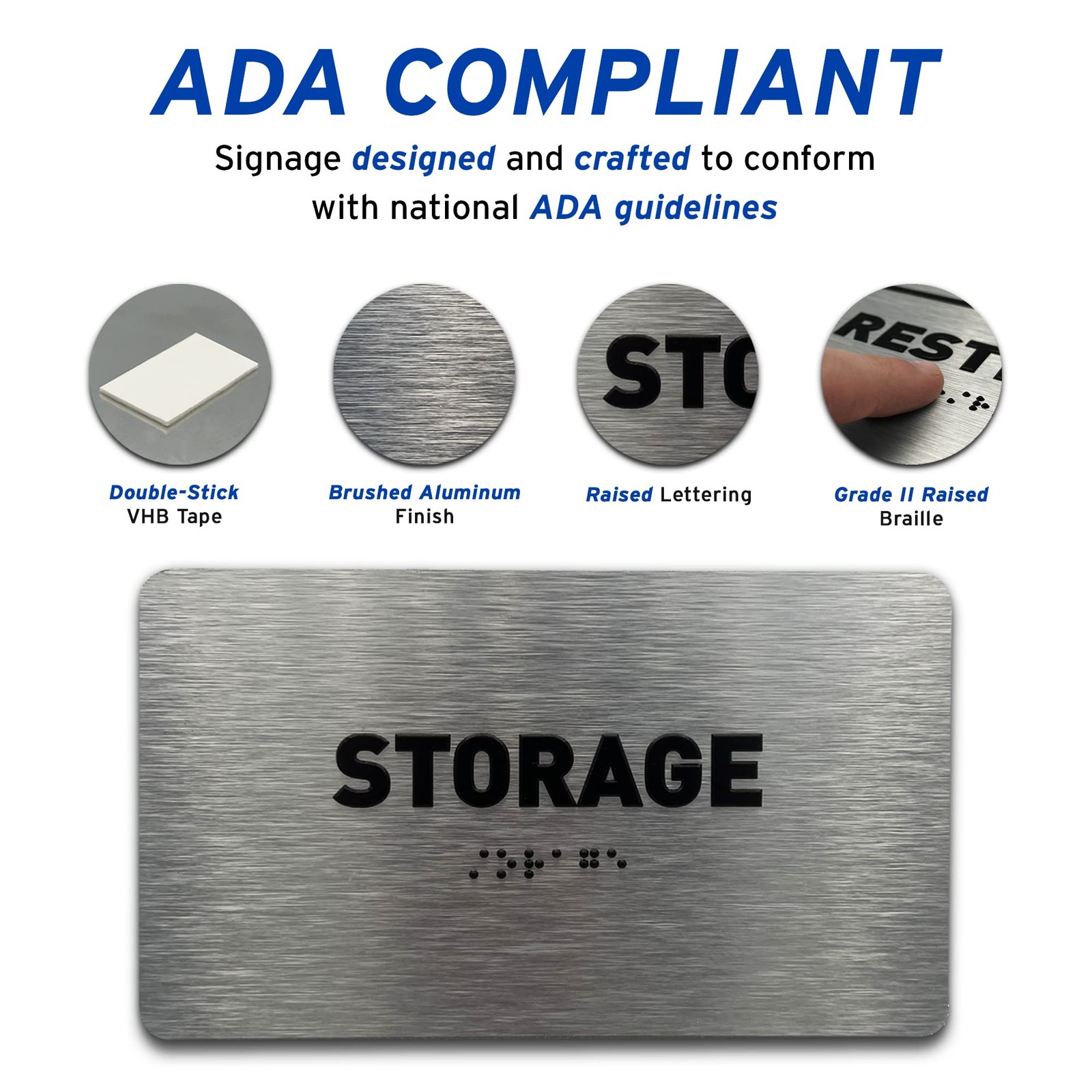 ADA Compliant Utility Sign Grade 2 Braille Brushed Aluminum 7×4 Inch Decor