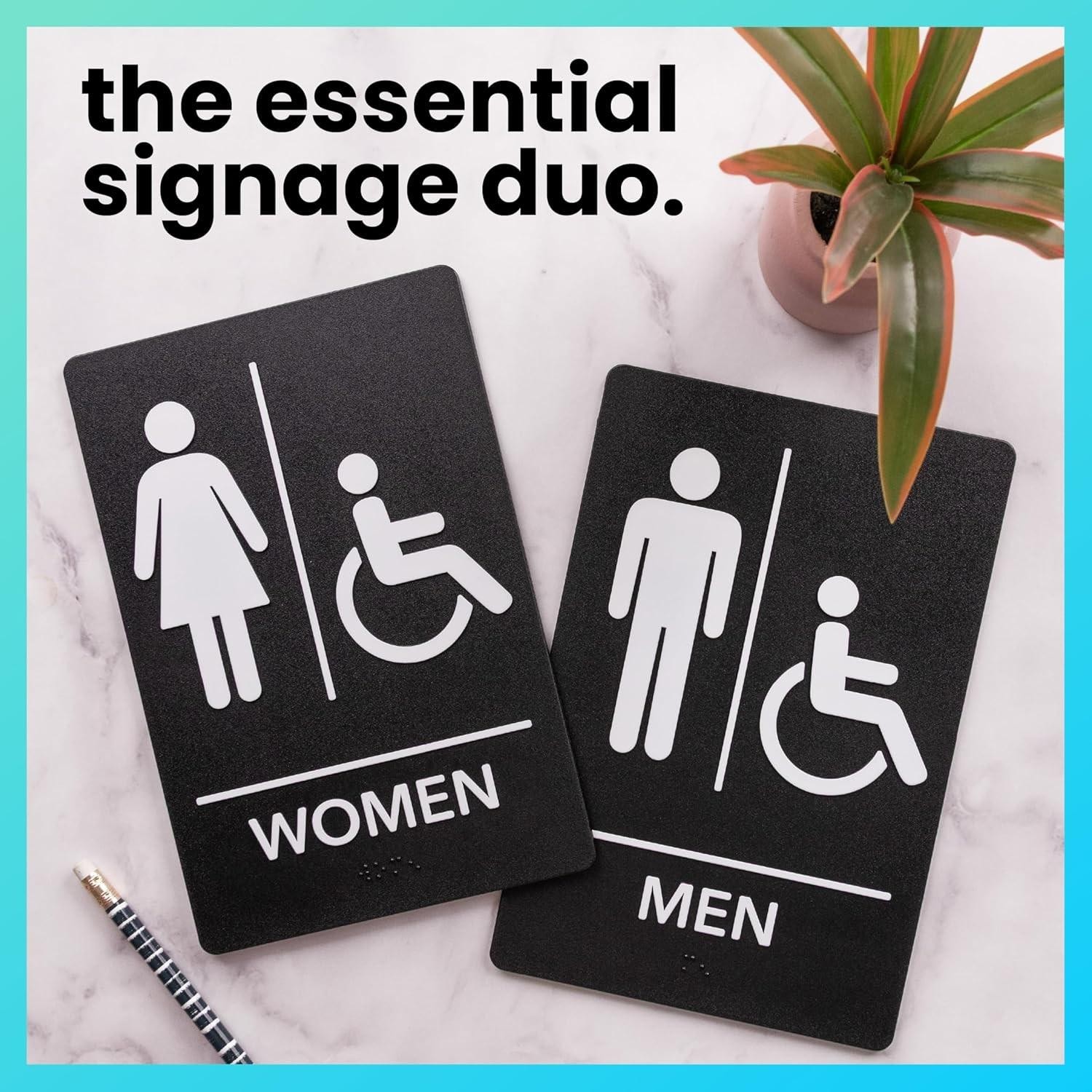 UNISEX Restroom Signs Business-ADA Compliant BRAILLE Bathroom w/2-SIDE TAPE 16z