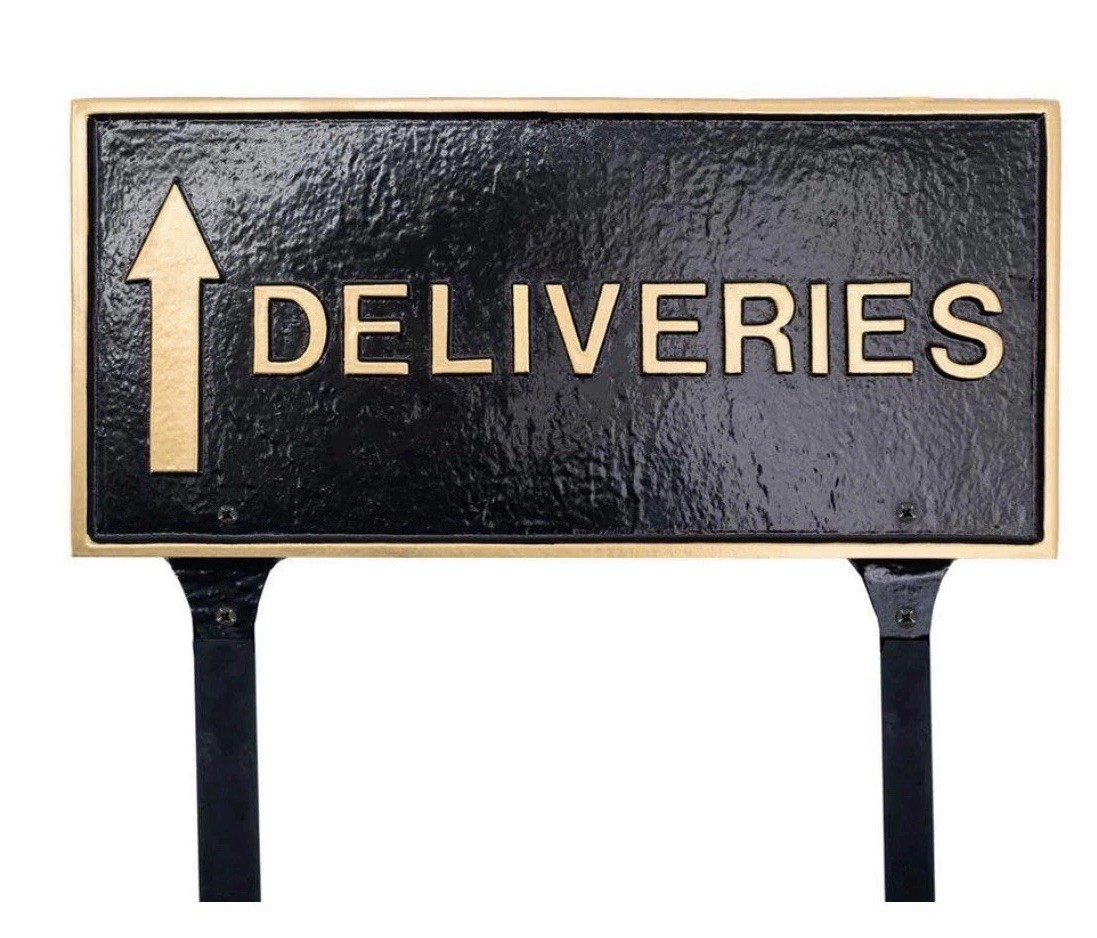Montague Metals Deliveries Plaque Sign Up Arrow Cast Aluminum Wall Lawn