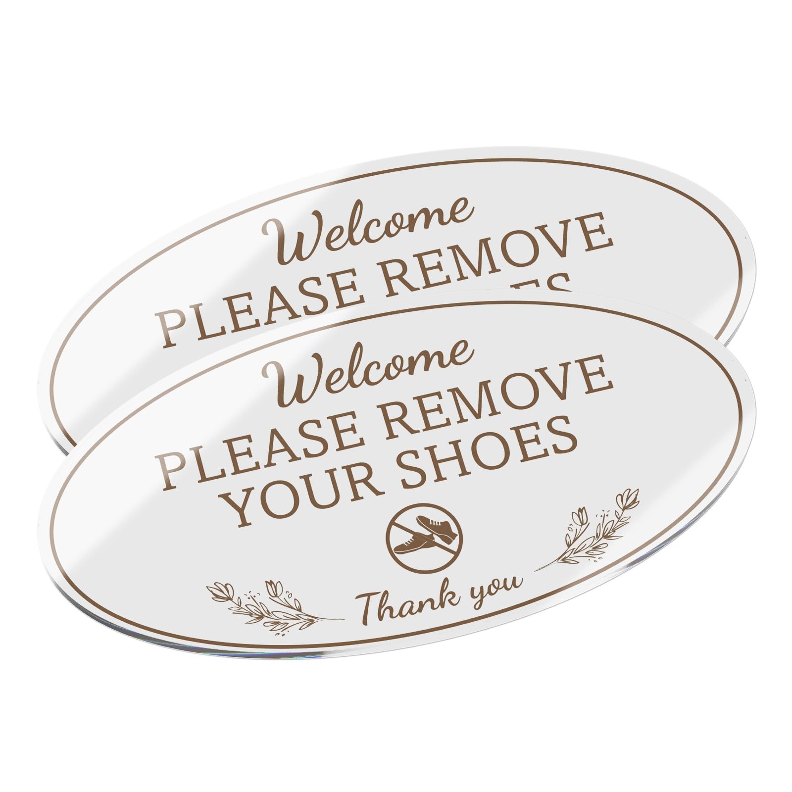 2 Pack Please Remove Your Shoes Sign 8×4 Inch White Acrylic SelfAdhesive