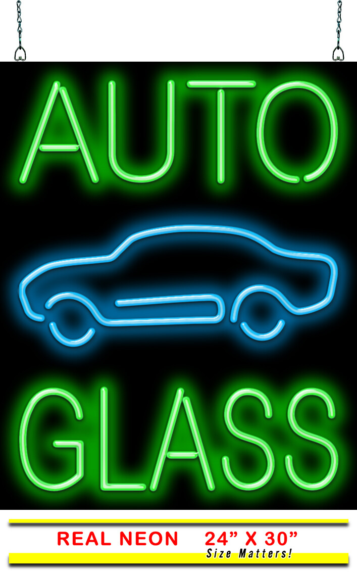 Auto Glass Neon Sign Jantec 24″ x 30″ Tint Window Replacement Windshield