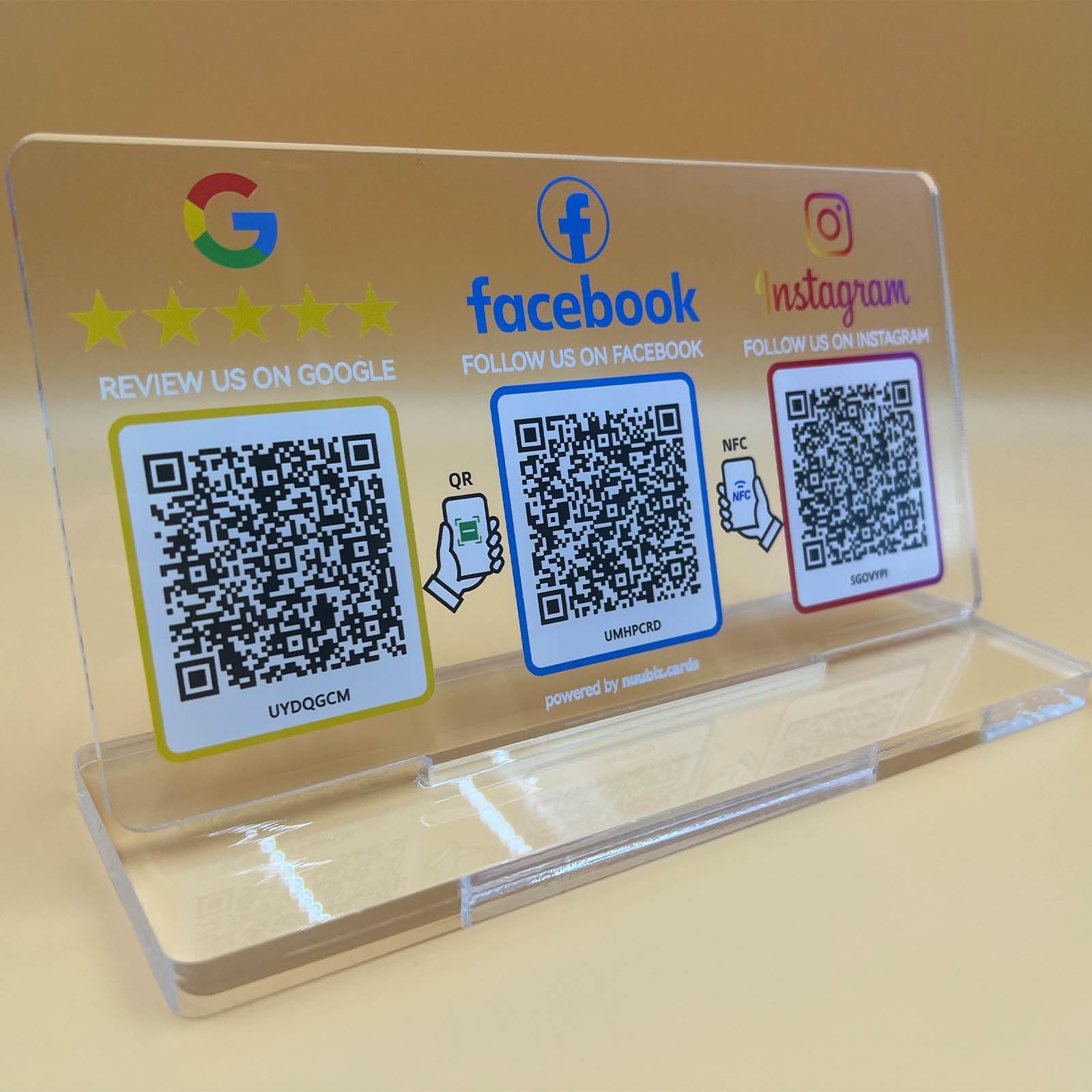 Review Stand & on Social Media Sign for & Facebook, NFC Tap & QR Acrylic Disp…